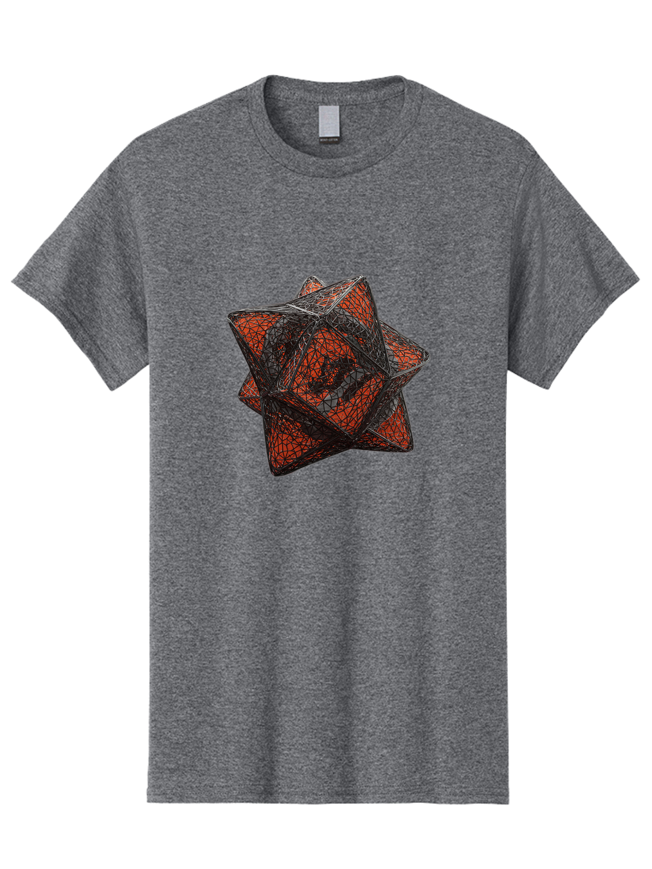 Wireframe-Star Men'S Graphic Tee, 100% Cotton, Comfortable Casual Summer Wear, Machine Washable, Geometric Star Shape, Complex 3D Structure, Red And Black Geometric Pattern, Intricate Angular Design, Polygon Mesh Art Bad917 7