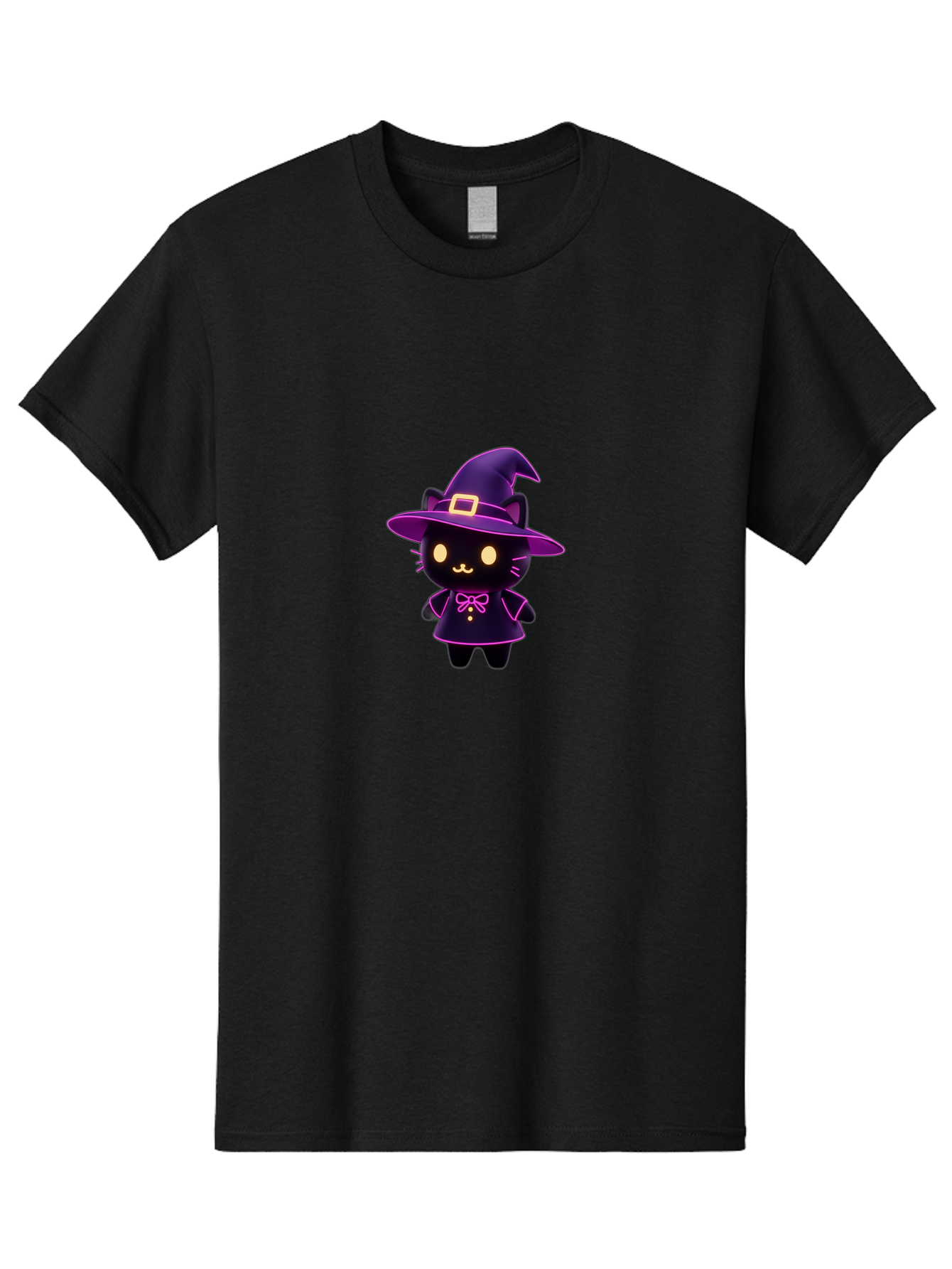 Witch-Cat Men'S Graphic Tee, 100% Cotton, Comfortable Casual Summer Wear, Machine Washable, Cartoon Black Cat, Witch Costume, Purple Hat, Gold Buckle, Pink Bow, Cute Design, Kawaii Style, Halloween Theme, Adorable Cat Character Bad918 11