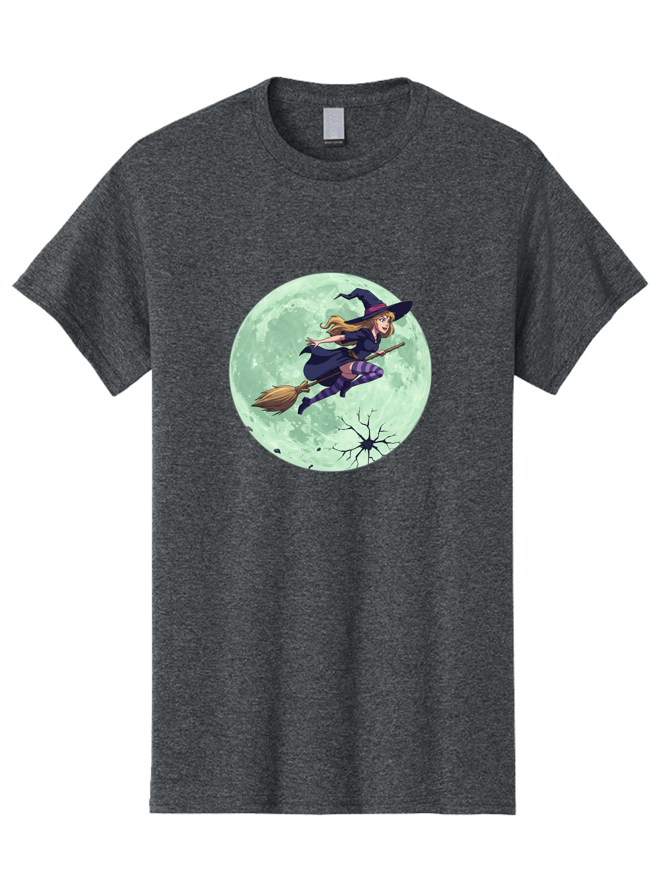 Witch-Flying-Broomstick Men'S Graphic Tee, 100% Cotton, Comfortable Casual Summer Wear, Machine Washable, Witch Flying On Broomstick, Full Moon, Halloween Magic, Fantasy Illustration, Mystical Night, Supernatural Creatures, Cartoon Style Bad919 7