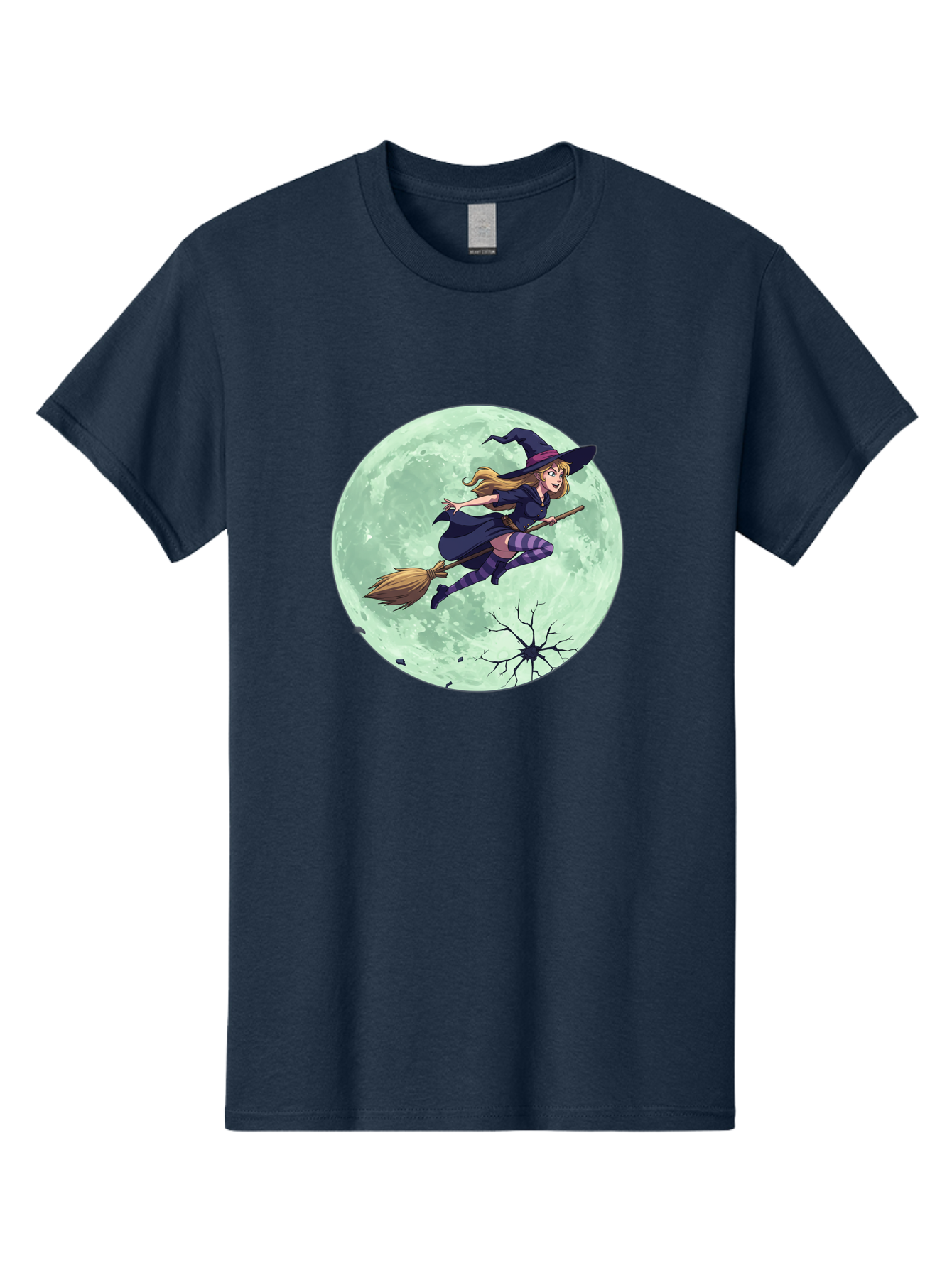 Witch-Flying-Broomstick Men'S Graphic Tee, 100% Cotton, Comfortable Casual Summer Wear, Machine Washable, Witch Flying On Broomstick, Full Moon, Halloween Magic, Fantasy Illustration, Mystical Night, Supernatural Creatures, Cartoon Style Bad919 3