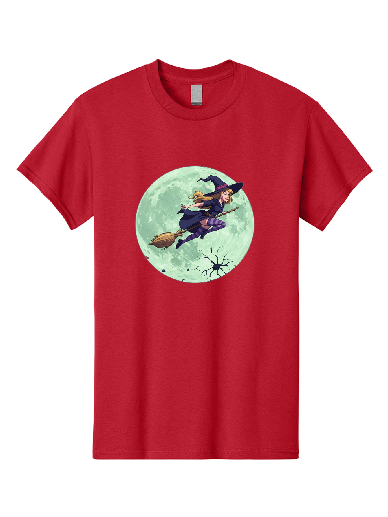 Witch-Flying-Broomstick Men'S Graphic Tee, 100% Cotton, Comfortable Casual Summer Wear, Machine Washable, Witch Flying On Broomstick, Full Moon, Halloween Magic, Fantasy Illustration, Mystical Night, Supernatural Creatures, Cartoon Style Bad919 4