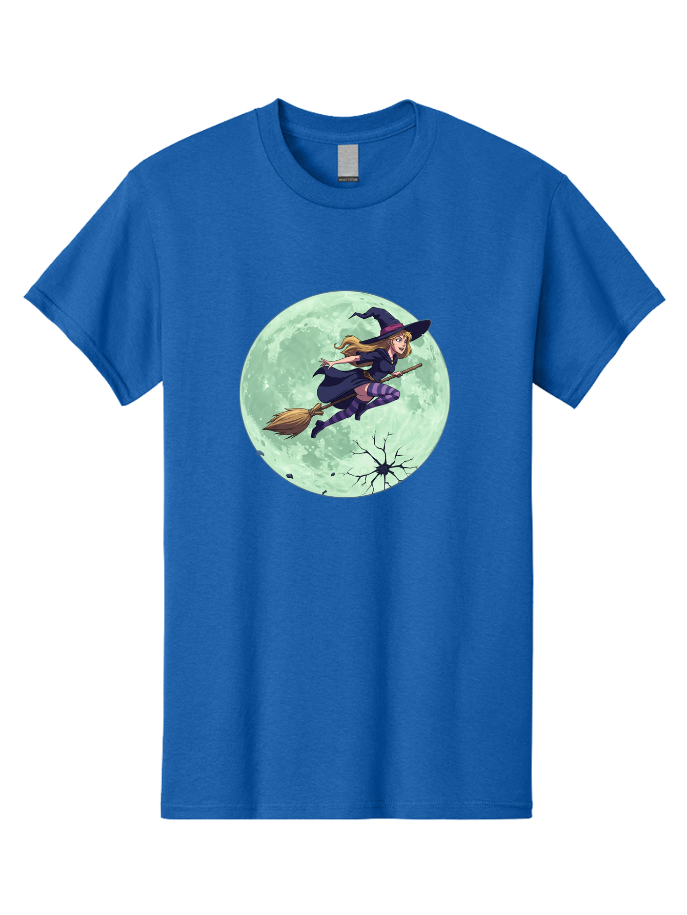 Witch-Flying-Broomstick Men'S Graphic Tee, 100% Cotton, Comfortable Casual Summer Wear, Machine Washable, Witch Flying On Broomstick, Full Moon, Halloween Magic, Fantasy Illustration, Mystical Night, Supernatural Creatures, Cartoon Style Bad919 8
