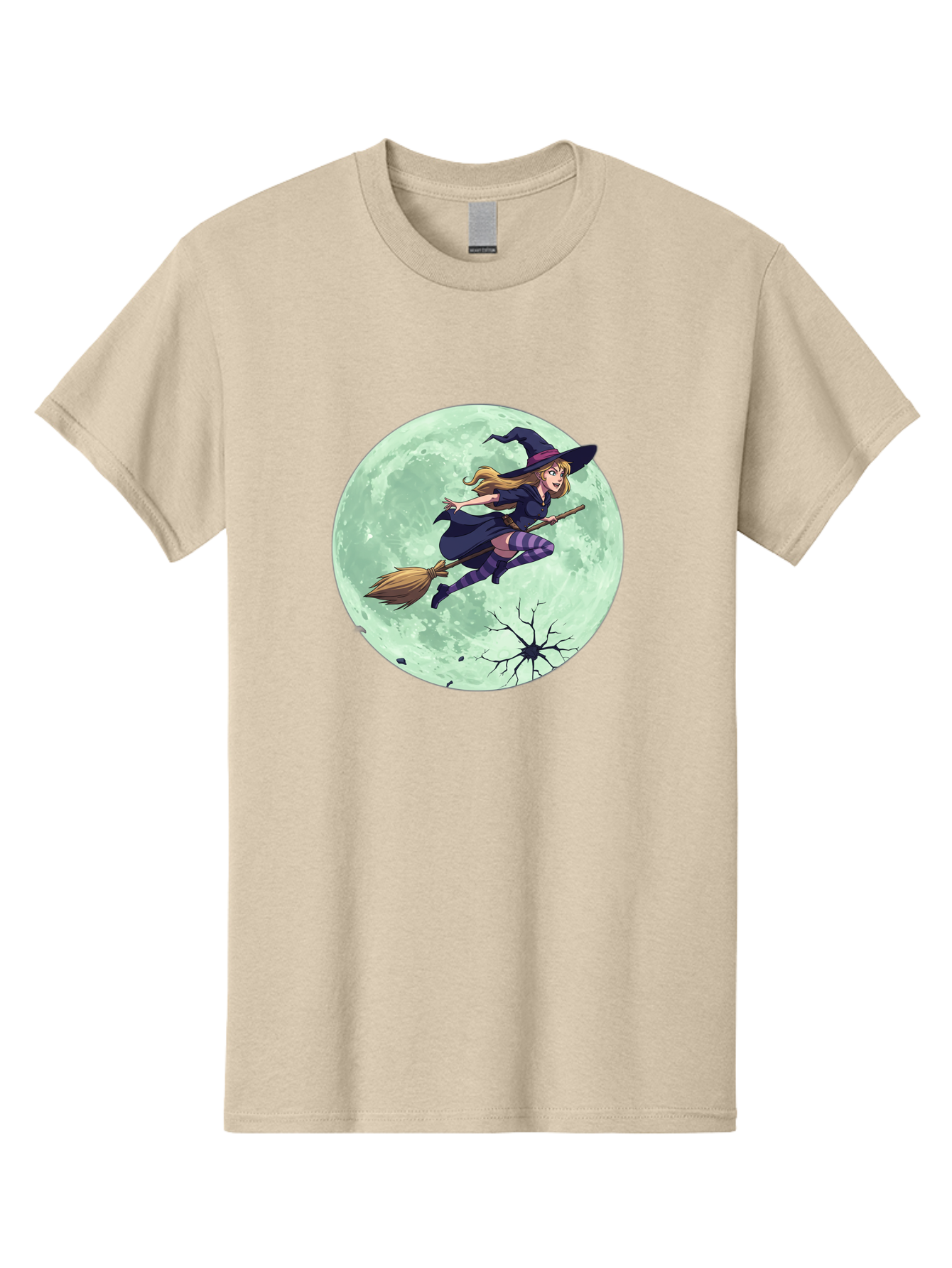 Witch-Flying-Broomstick Men'S Graphic Tee, 100% Cotton, Comfortable Casual Summer Wear, Machine Washable, Witch Flying On Broomstick, Full Moon, Halloween Magic, Fantasy Illustration, Mystical Night, Supernatural Creatures, Cartoon Style Bad919 10