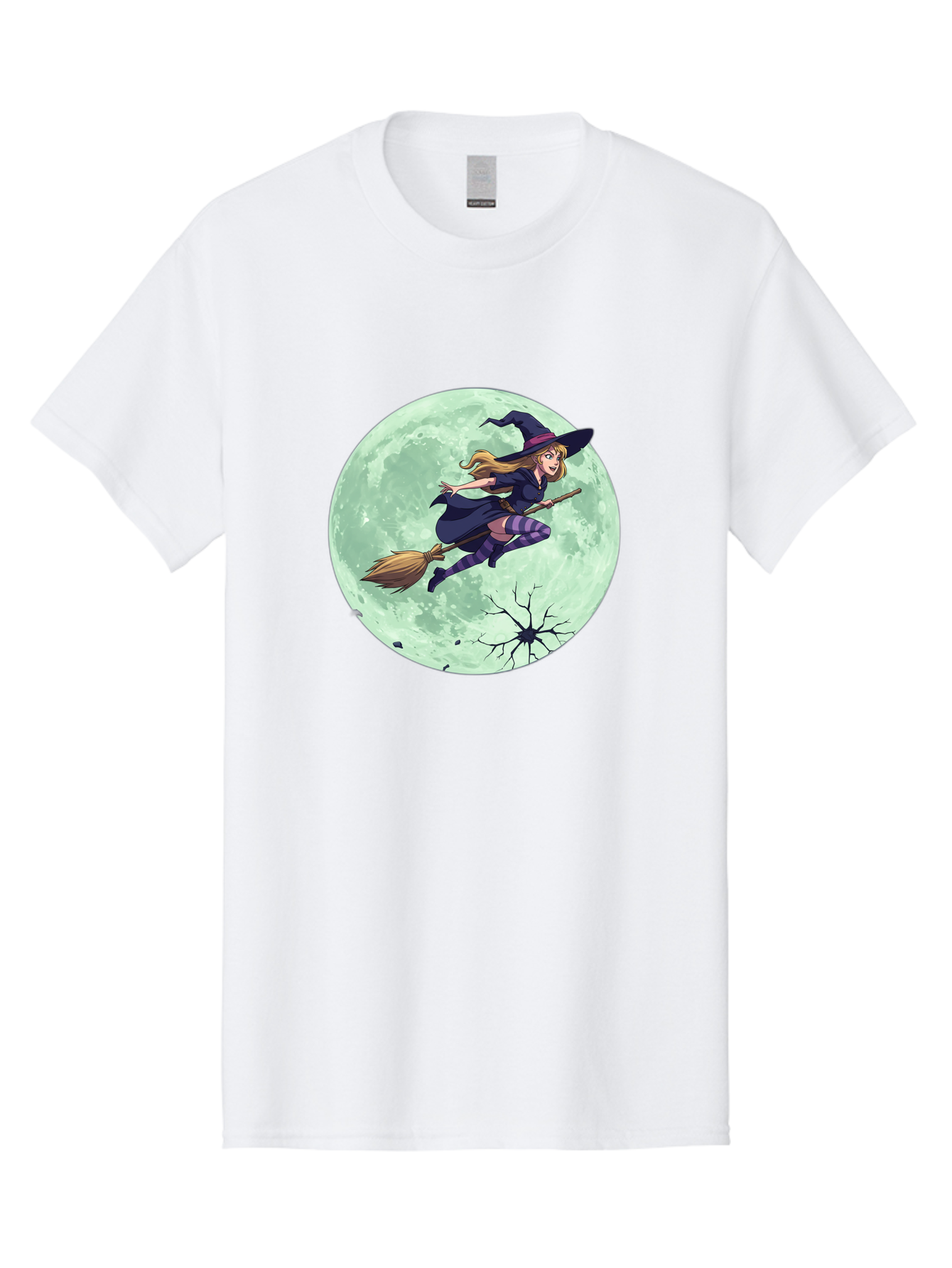 Witch-Flying-Broomstick Men'S Graphic Tee, 100% Cotton, Comfortable Casual Summer Wear, Machine Washable, Witch Flying On Broomstick, Full Moon, Halloween Magic, Fantasy Illustration, Mystical Night, Supernatural Creatures, Cartoon Style Bad919 2
