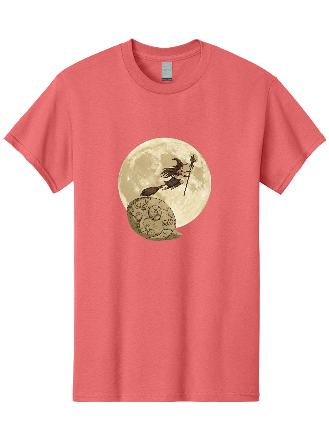 Witch-Flying-On-Broomstick-2 Men'S Graphic Tee, 100% Cotton, Comfortable Casual Summer Wear, Machine Washable, Witch Flying On Broomstick, Full Moon, Mystical Symbols, Lunar Magic, Fantasy Art, Halloween Theme, Mystical Creatures, Bad921 10