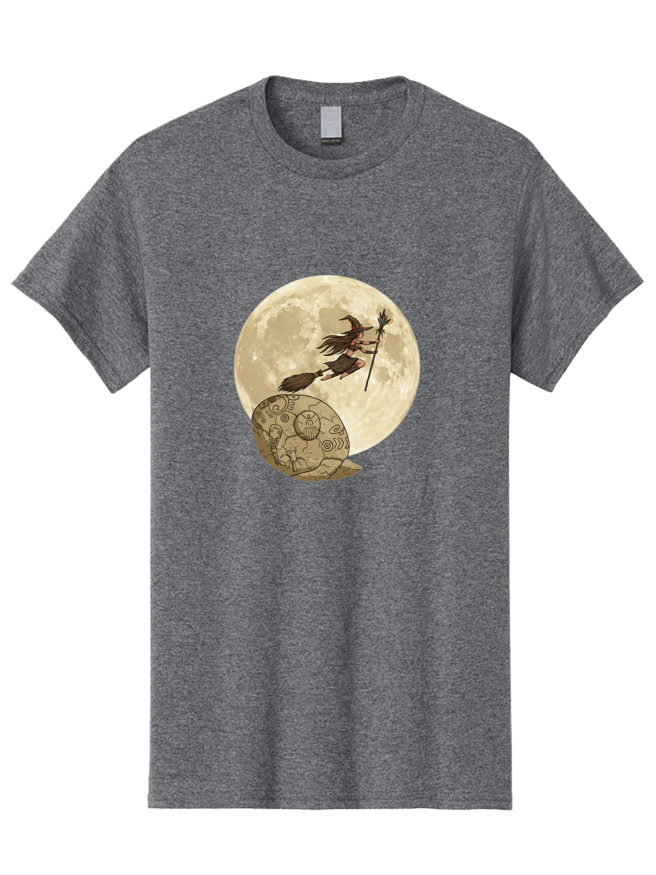 Witch-Flying-On-Broomstick-2 Men'S Graphic Tee, 100% Cotton, Comfortable Casual Summer Wear, Machine Washable, Witch Flying On Broomstick, Full Moon, Mystical Symbols, Lunar Magic, Fantasy Art, Halloween Theme, Mystical Creatures, Bad921 3