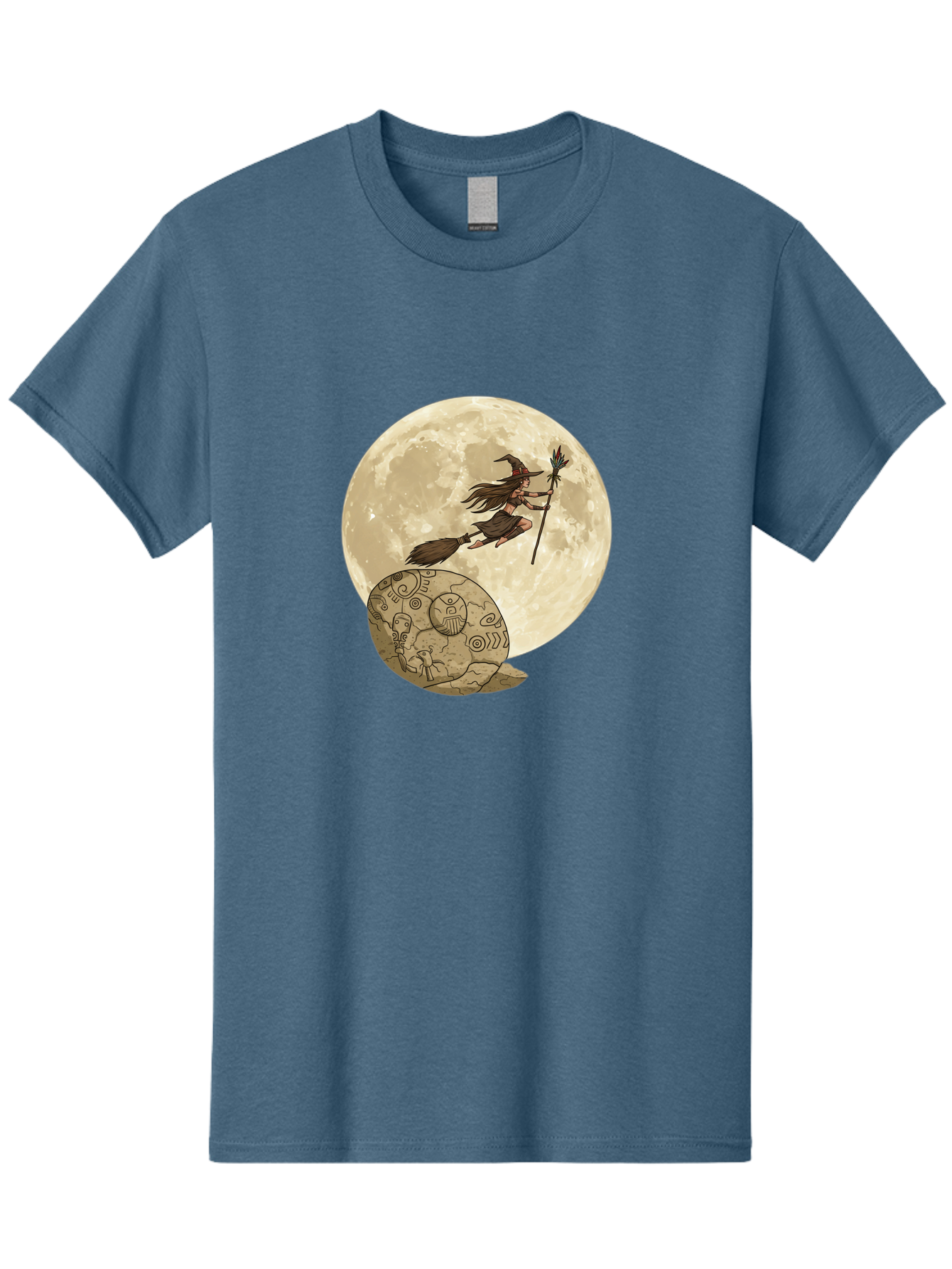 Witch-Flying-On-Broomstick-2 Men'S Graphic Tee, 100% Cotton, Comfortable Casual Summer Wear, Machine Washable, Witch Flying On Broomstick, Full Moon, Mystical Symbols, Lunar Magic, Fantasy Art, Halloween Theme, Mystical Creatures, Bad921 12
