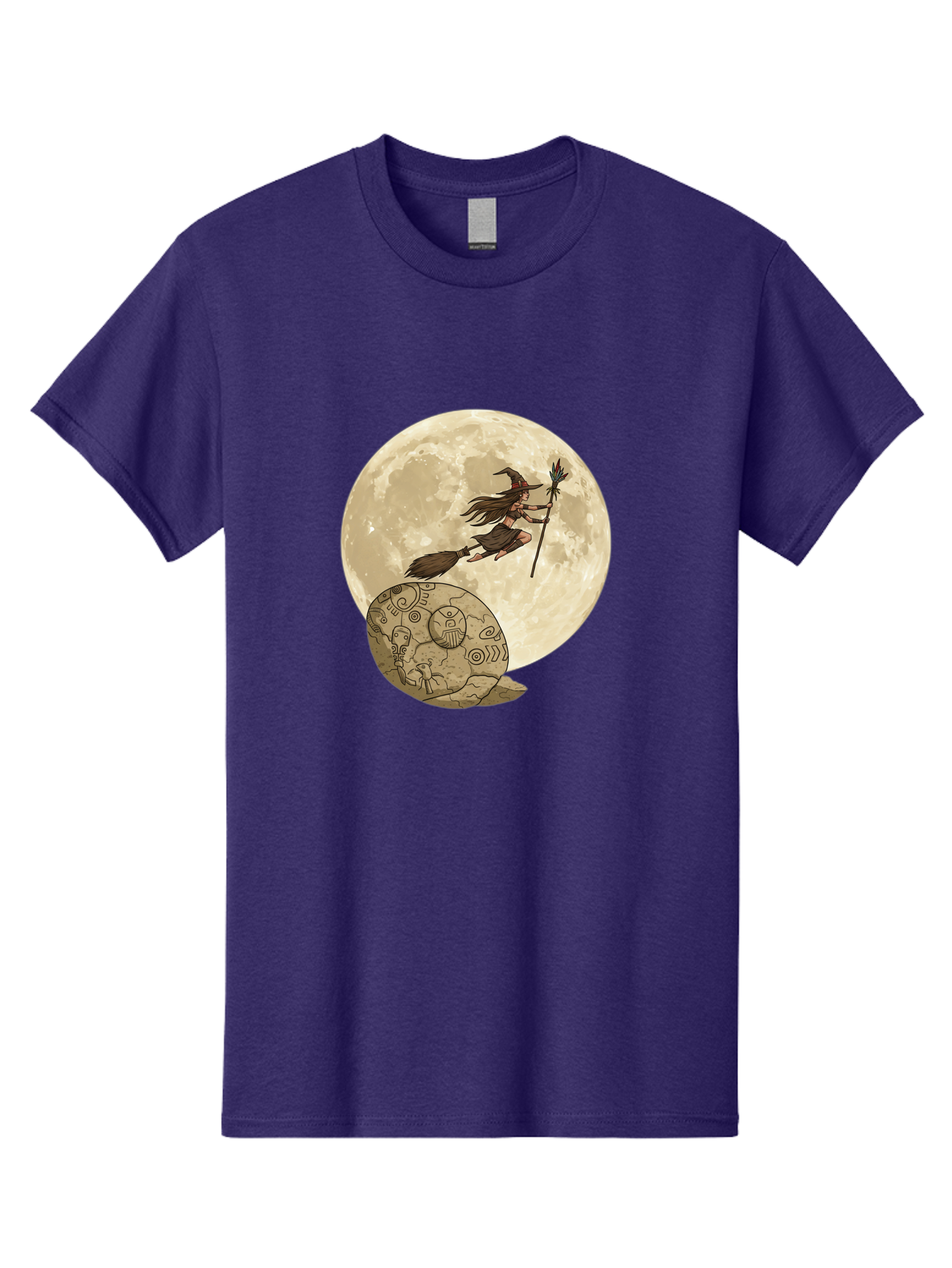 Witch-Flying-On-Broomstick-2 Men'S Graphic Tee, 100% Cotton, Comfortable Casual Summer Wear, Machine Washable, Witch Flying On Broomstick, Full Moon, Mystical Symbols, Lunar Magic, Fantasy Art, Halloween Theme, Mystical Creatures, Bad921 4