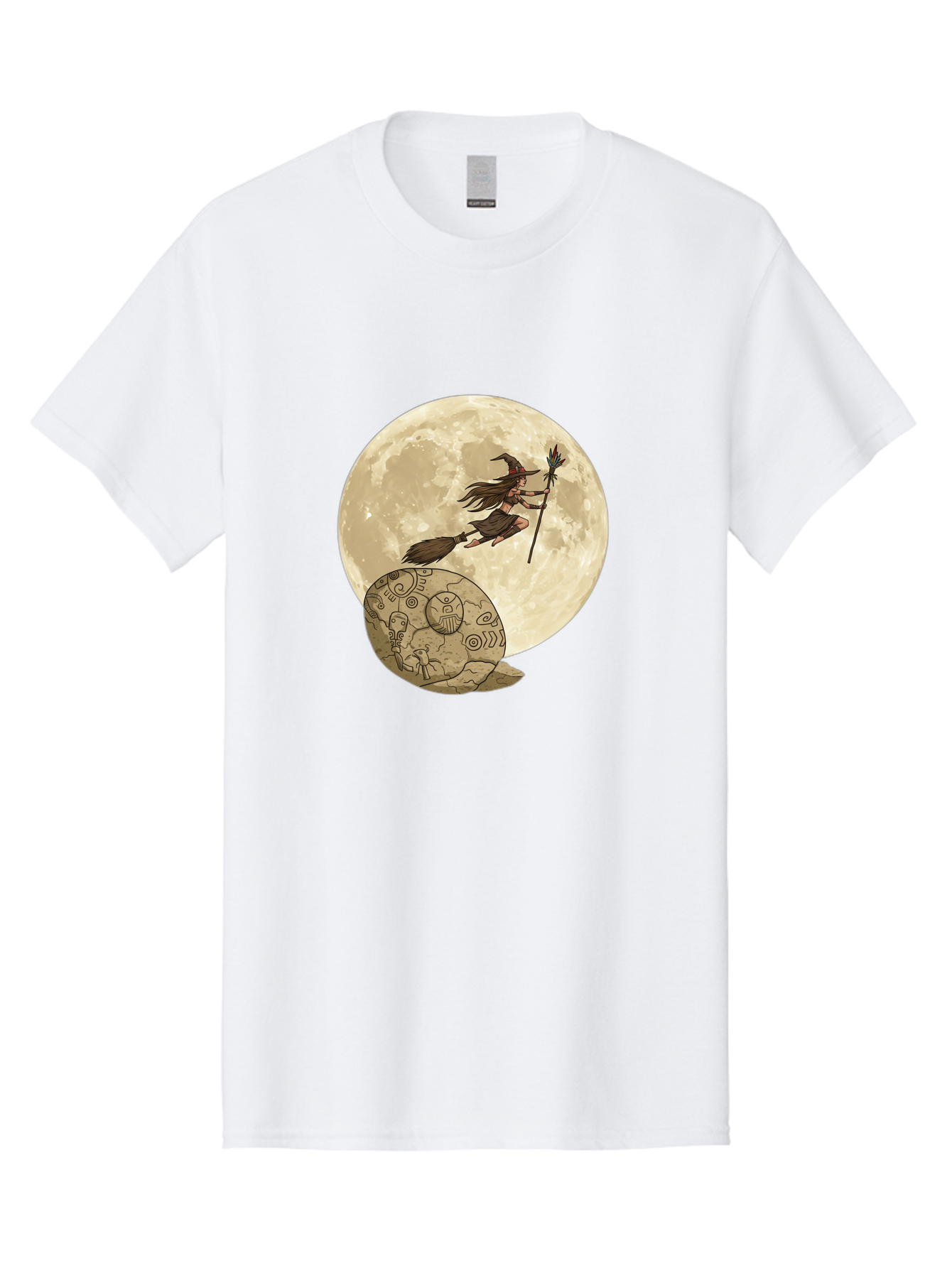 Witch-Flying-On-Broomstick-2 Men'S Graphic Tee, 100% Cotton, Comfortable Casual Summer Wear, Machine Washable, Witch Flying On Broomstick, Full Moon, Mystical Symbols, Lunar Magic, Fantasy Art, Halloween Theme, Mystical Creatures, Bad921 13