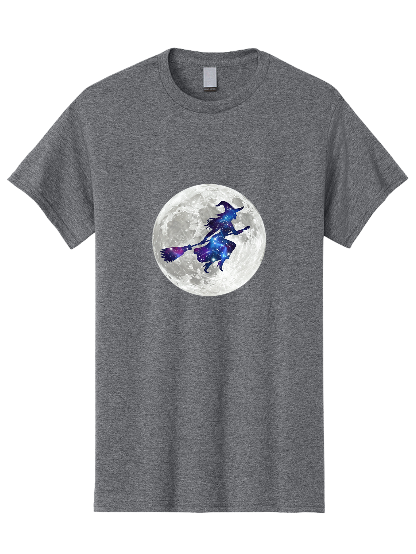 Witch-Flying-On-Broomstick-3 Men'S Graphic Tee, 100% Cotton, Comfortable Casual Summer Wear, Machine Washable, Witch Flying On Broomstick, Full Moon, Galaxy Silhouette, Mystical Magic, Celestial Wonder, Night Sky, Halloween Theme, Bad922 5