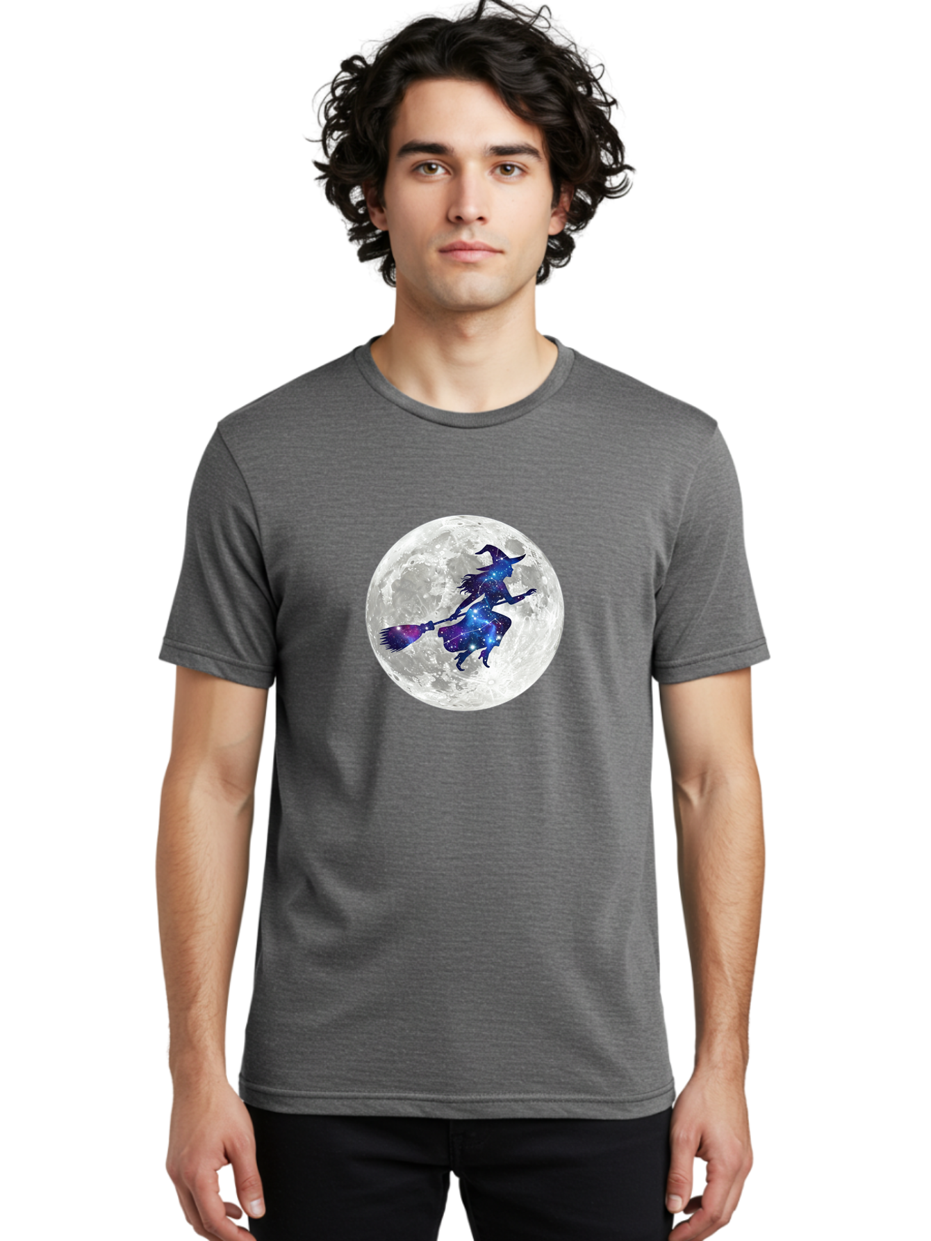 Witch-Flying-On-Broomstick-3 Men'S Graphic Tee, 100% Cotton, Comfortable Casual Summer Wear, Machine Washable, Witch Flying On Broomstick, Full Moon, Galaxy Silhouette, Mystical Magic, Celestial Wonder, Night Sky, Halloween Theme, Bad922 20