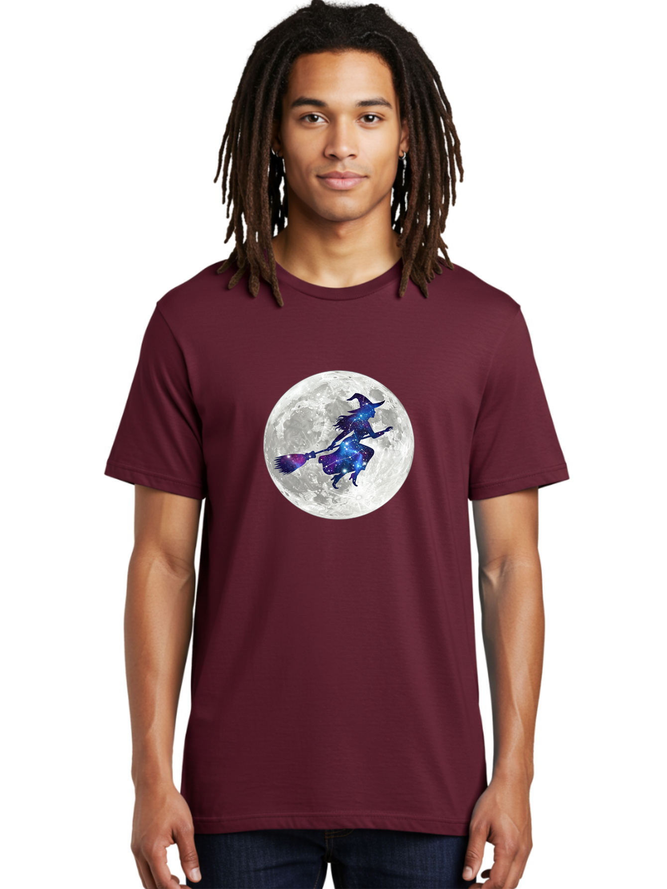 Witch-Flying-On-Broomstick-3 Men'S Graphic Tee, 100% Cotton, Comfortable Casual Summer Wear, Machine Washable, Witch Flying On Broomstick, Full Moon, Galaxy Silhouette, Mystical Magic, Celestial Wonder, Night Sky, Halloween Theme, Bad922 19