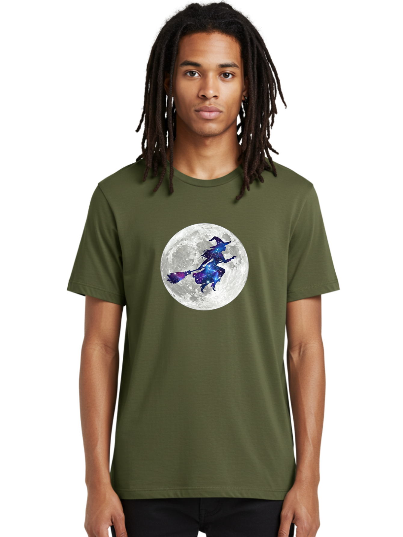Witch-Flying-On-Broomstick-3 Men'S Graphic Tee, 100% Cotton, Comfortable Casual Summer Wear, Machine Washable, Witch Flying On Broomstick, Full Moon, Galaxy Silhouette, Mystical Magic, Celestial Wonder, Night Sky, Halloween Theme, Bad922 21