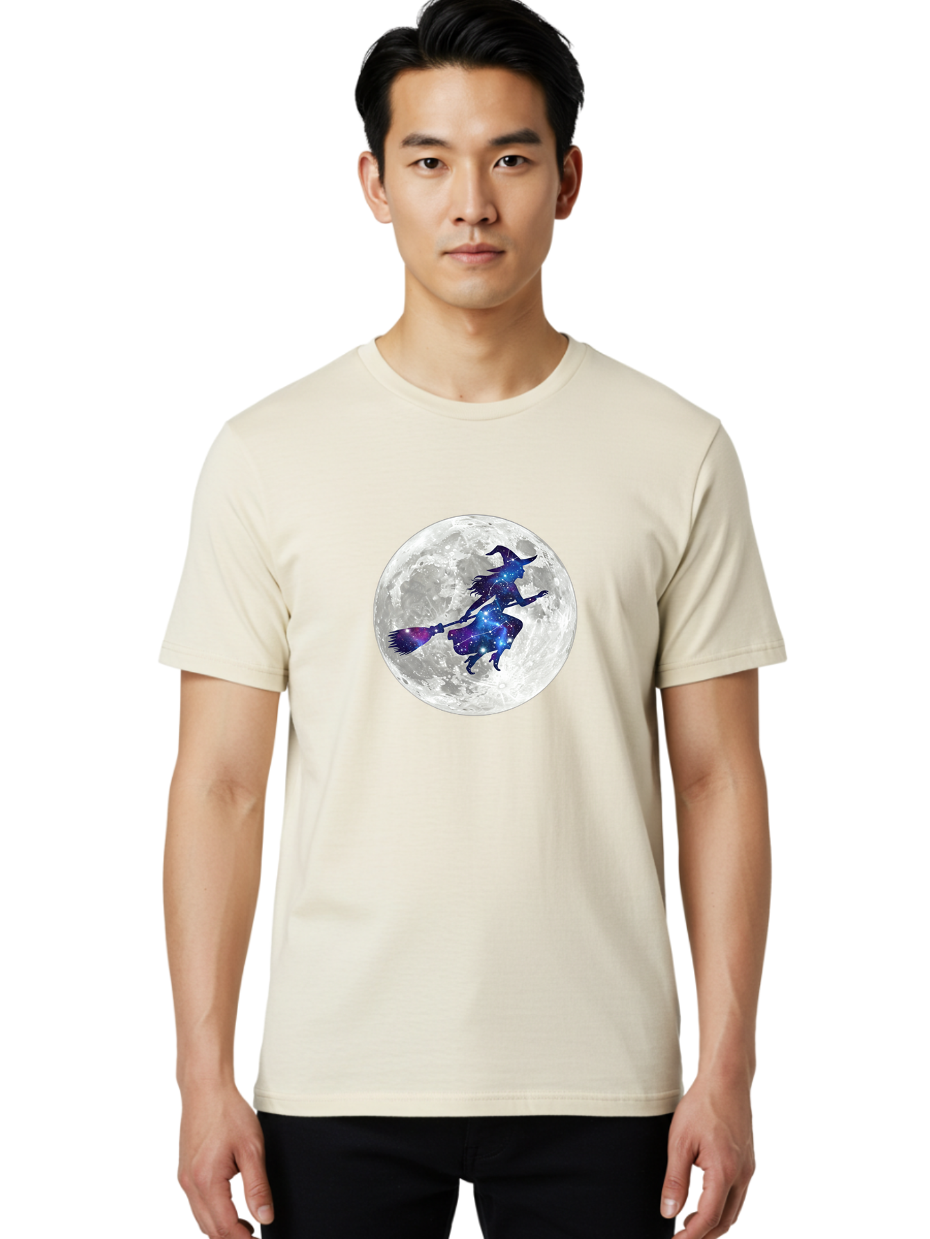 Witch-Flying-On-Broomstick-3 Men'S Graphic Tee, 100% Cotton, Comfortable Casual Summer Wear, Machine Washable, Witch Flying On Broomstick, Full Moon, Galaxy Silhouette, Mystical Magic, Celestial Wonder, Night Sky, Halloween Theme, Bad922 29