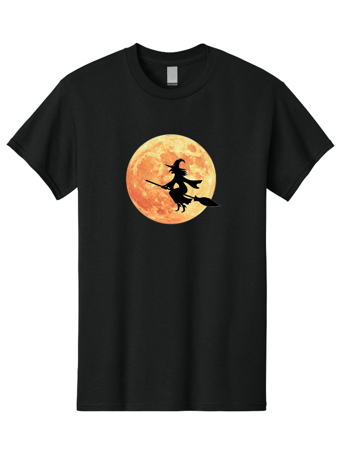 Witch-Flying-On-Broomstick Men'S Graphic Tee, 100% Cotton, Comfortable Casual Summer Wear, Machine Washable, Witch Flying On Broomstick, Full Moon, Orange Moon, Silhouette, Magic, Halloween, Witchcraft, Flying Witch, Mystical, Bad923 5