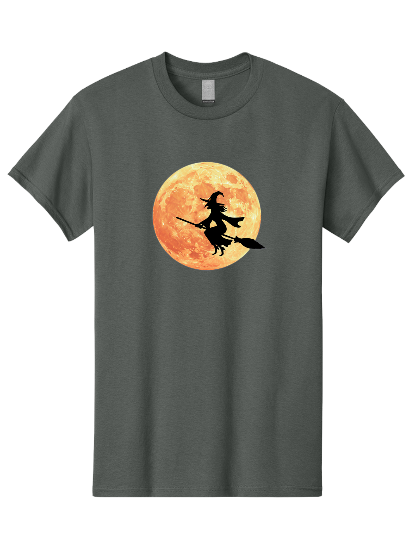 Witch-Flying-On-Broomstick Men'S Graphic Tee, 100% Cotton, Comfortable Casual Summer Wear, Machine Washable, Witch Flying On Broomstick, Full Moon, Orange Moon, Silhouette, Magic, Halloween, Witchcraft, Flying Witch, Mystical, Bad923 11