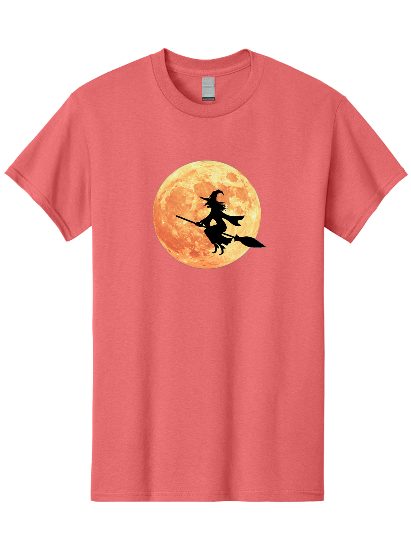 Witch-Flying-On-Broomstick Men'S Graphic Tee, 100% Cotton, Comfortable Casual Summer Wear, Machine Washable, Witch Flying On Broomstick, Full Moon, Orange Moon, Silhouette, Magic, Halloween, Witchcraft, Flying Witch, Mystical, Bad923 15