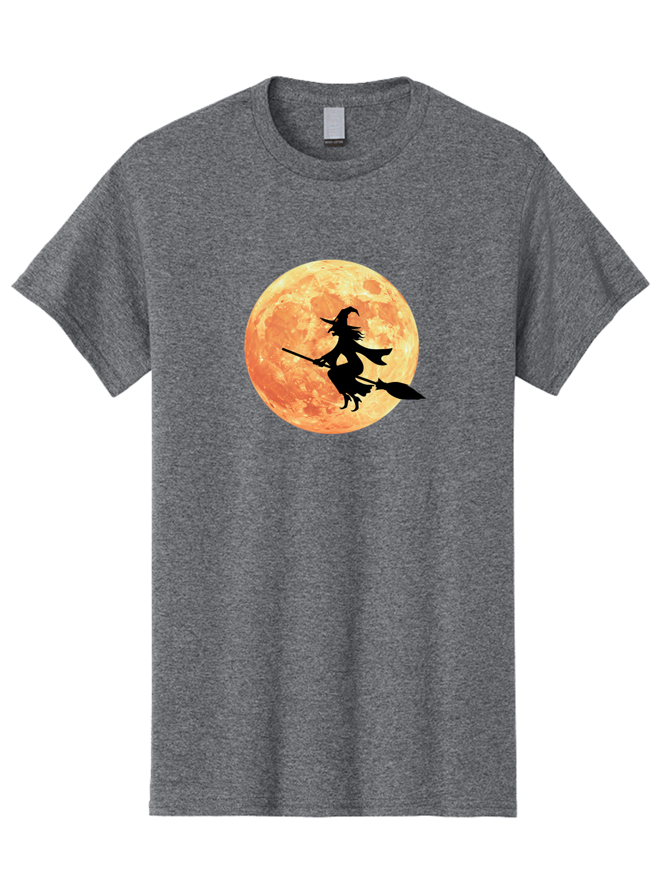 Witch-Flying-On-Broomstick Men'S Graphic Tee, 100% Cotton, Comfortable Casual Summer Wear, Machine Washable, Witch Flying On Broomstick, Full Moon, Orange Moon, Silhouette, Magic, Halloween, Witchcraft, Flying Witch, Mystical, Bad923 3
