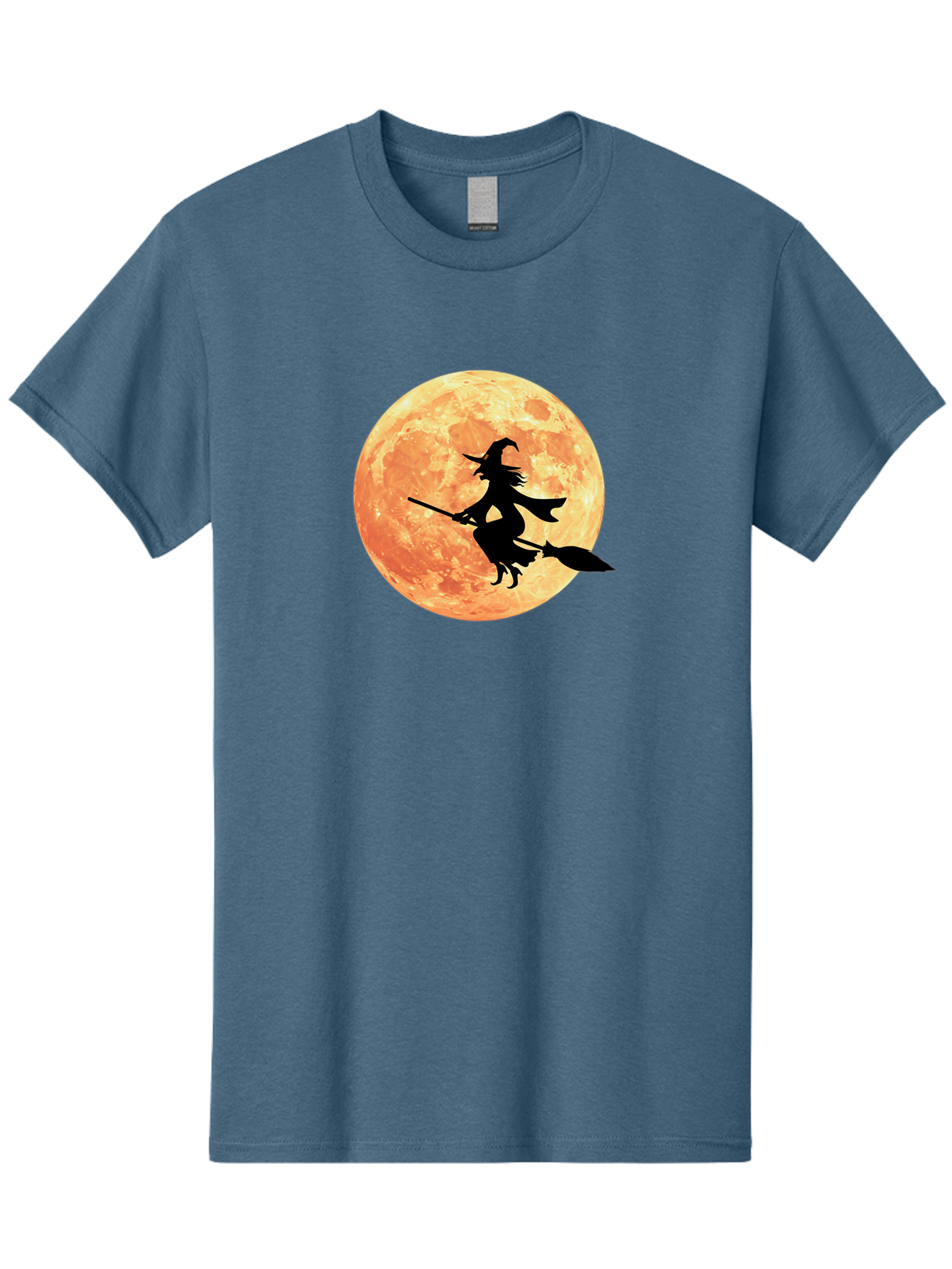 Witch-Flying-On-Broomstick Men'S Graphic Tee, 100% Cotton, Comfortable Casual Summer Wear, Machine Washable, Witch Flying On Broomstick, Full Moon, Orange Moon, Silhouette, Magic, Halloween, Witchcraft, Flying Witch, Mystical, Bad923 10