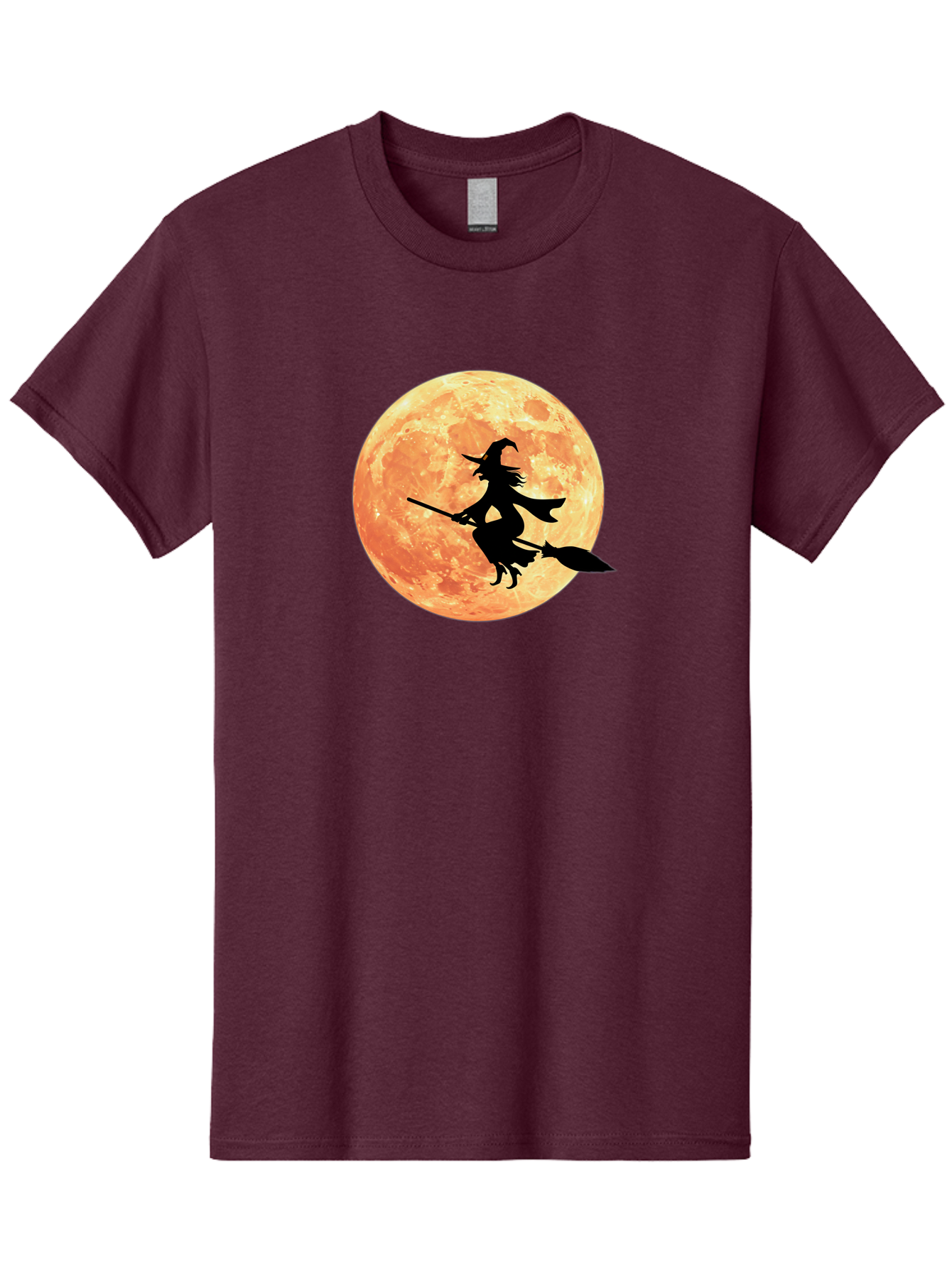 Witch-Flying-On-Broomstick Men'S Graphic Tee, 100% Cotton, Comfortable Casual Summer Wear, Machine Washable, Witch Flying On Broomstick, Full Moon, Orange Moon, Silhouette, Magic, Halloween, Witchcraft, Flying Witch, Mystical, Bad923 7