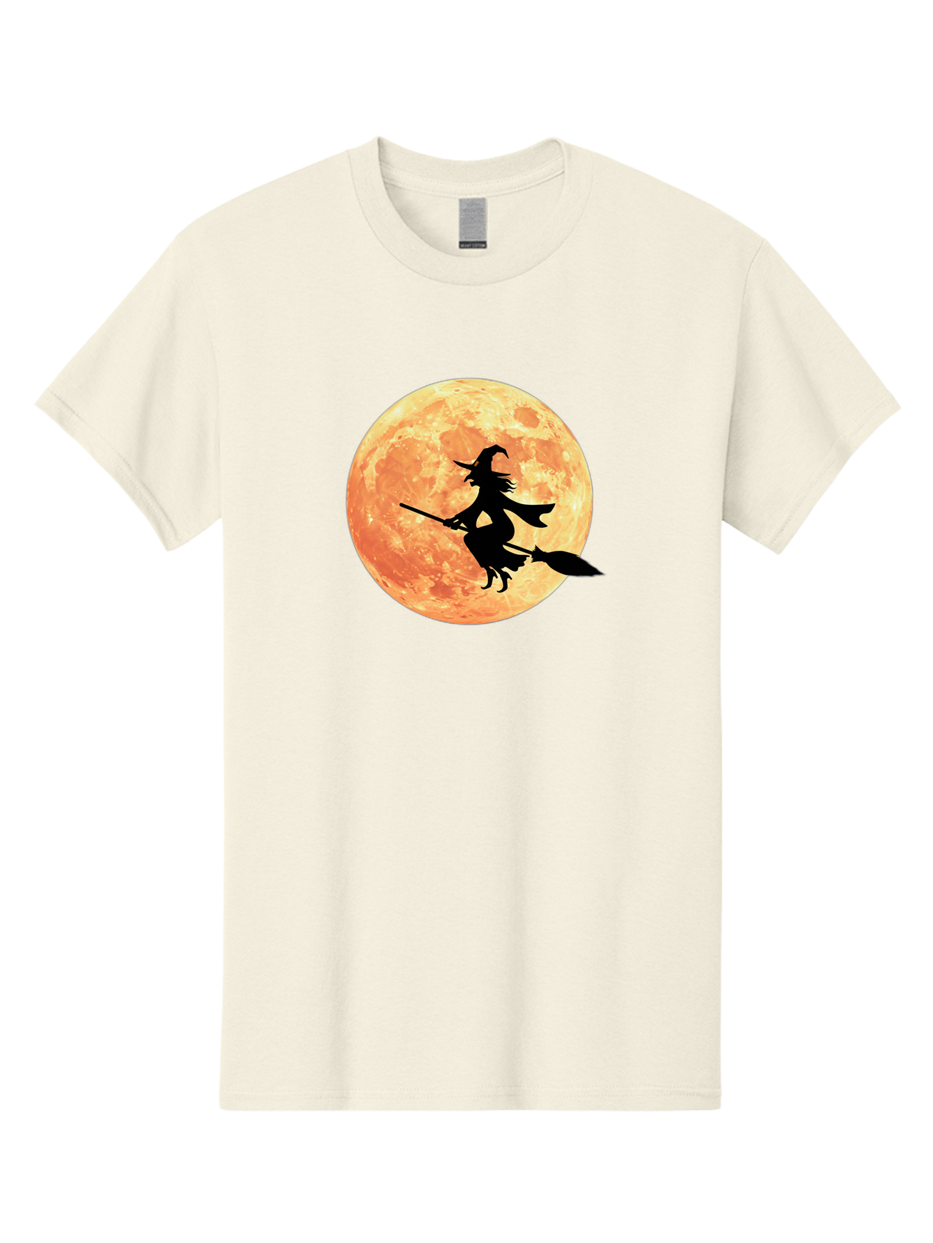 Witch-Flying-On-Broomstick Men'S Graphic Tee, 100% Cotton, Comfortable Casual Summer Wear, Machine Washable, Witch Flying On Broomstick, Full Moon, Orange Moon, Silhouette, Magic, Halloween, Witchcraft, Flying Witch, Mystical, Bad923 14