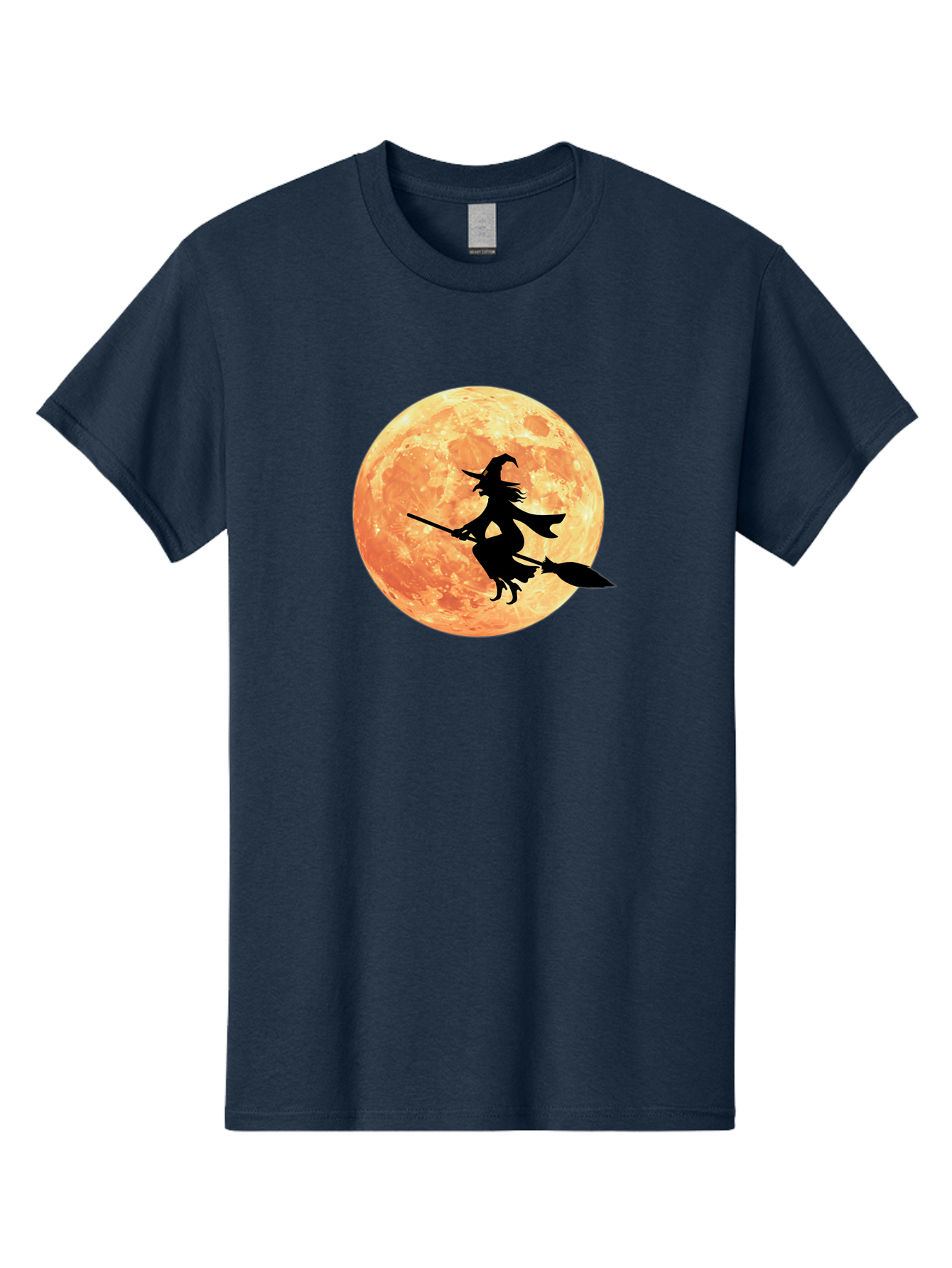 Witch-Flying-On-Broomstick Men'S Graphic Tee, 100% Cotton, Comfortable Casual Summer Wear, Machine Washable, Witch Flying On Broomstick, Full Moon, Orange Moon, Silhouette, Magic, Halloween, Witchcraft, Flying Witch, Mystical, Bad923 8