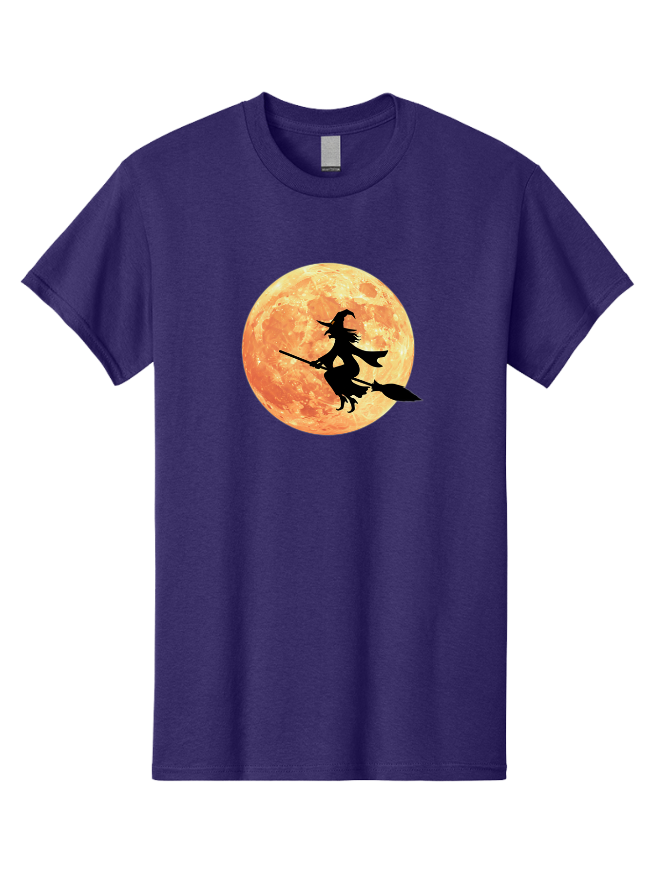 Witch-Flying-On-Broomstick Men'S Graphic Tee, 100% Cotton, Comfortable Casual Summer Wear, Machine Washable, Witch Flying On Broomstick, Full Moon, Orange Moon, Silhouette, Magic, Halloween, Witchcraft, Flying Witch, Mystical, Bad923 4