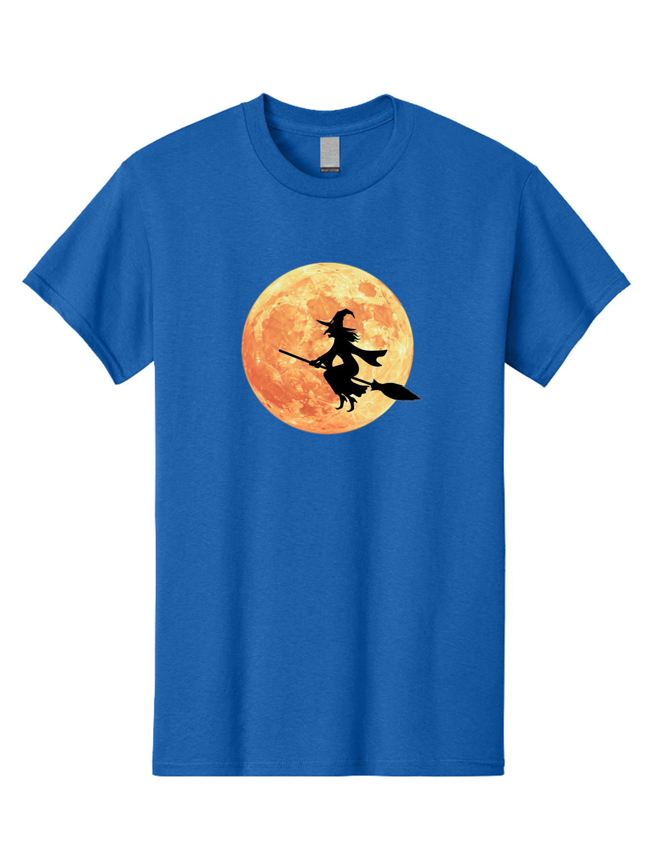 Witch-Flying-On-Broomstick Men'S Graphic Tee, 100% Cotton, Comfortable Casual Summer Wear, Machine Washable, Witch Flying On Broomstick, Full Moon, Orange Moon, Silhouette, Magic, Halloween, Witchcraft, Flying Witch, Mystical, Bad923 9