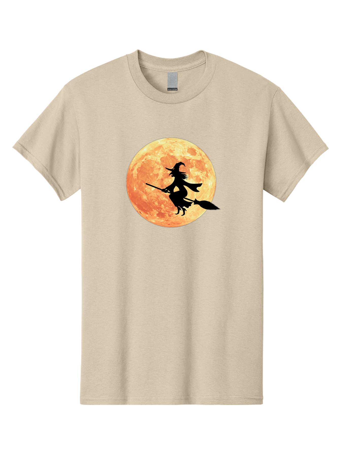 Witch-Flying-On-Broomstick Men'S Graphic Tee, 100% Cotton, Comfortable Casual Summer Wear, Machine Washable, Witch Flying On Broomstick, Full Moon, Orange Moon, Silhouette, Magic, Halloween, Witchcraft, Flying Witch, Mystical, Bad923 6