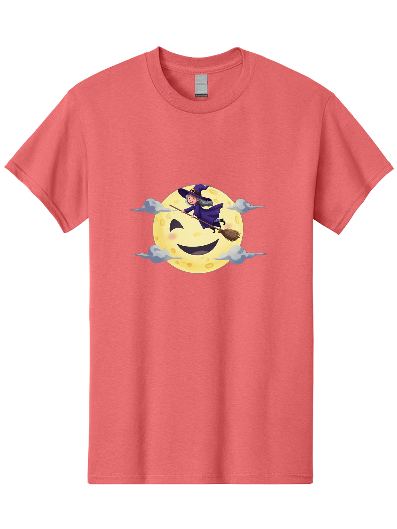 Witch-On-Broomstick-1 Men'S Graphic Tee, 100% Cotton, Comfortable Casual Summer Wear, Machine Washable, Witch Flying On Broomstick, Jack O'Lantern Moon, Halloween Scene, Cartoon Style, Smiling Moon, Spooky Atmosphere, Autumnal Theme, Bad925 13