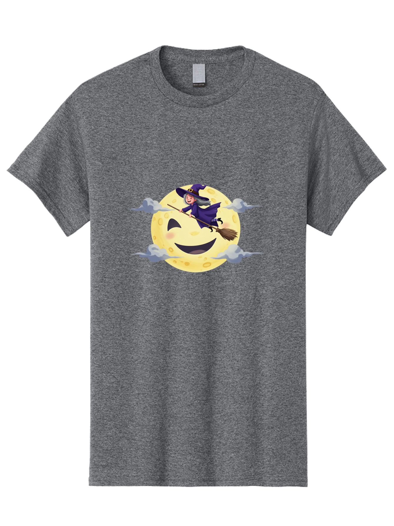 Witch-On-Broomstick-1 Men'S Graphic Tee, 100% Cotton, Comfortable Casual Summer Wear, Machine Washable, Witch Flying On Broomstick, Jack O'Lantern Moon, Halloween Scene, Cartoon Style, Smiling Moon, Spooky Atmosphere, Autumnal Theme, Bad925 12