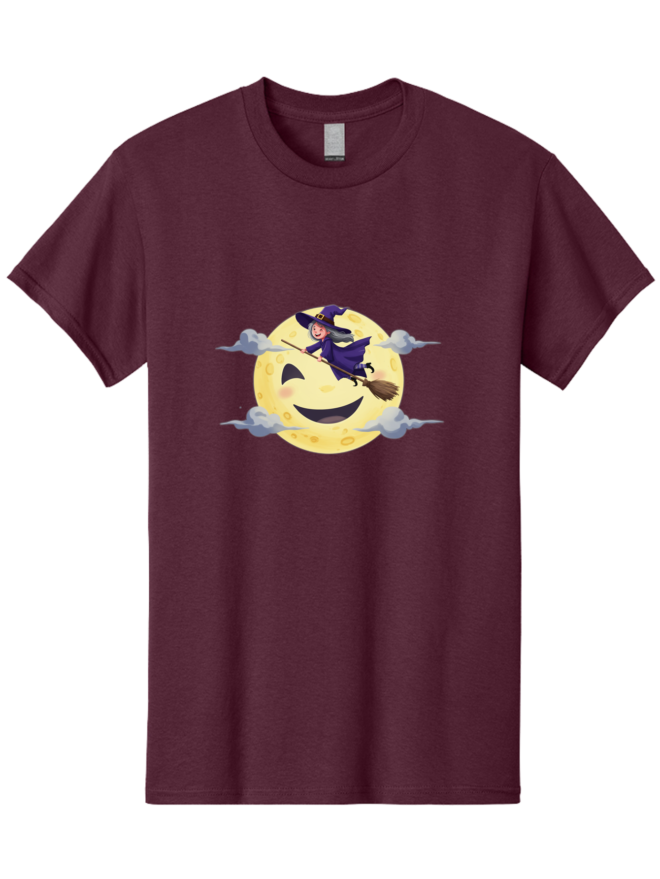 Witch-On-Broomstick-1 Men'S Graphic Tee, 100% Cotton, Comfortable Casual Summer Wear, Machine Washable, Witch Flying On Broomstick, Jack O'Lantern Moon, Halloween Scene, Cartoon Style, Smiling Moon, Spooky Atmosphere, Autumnal Theme, Bad925 11