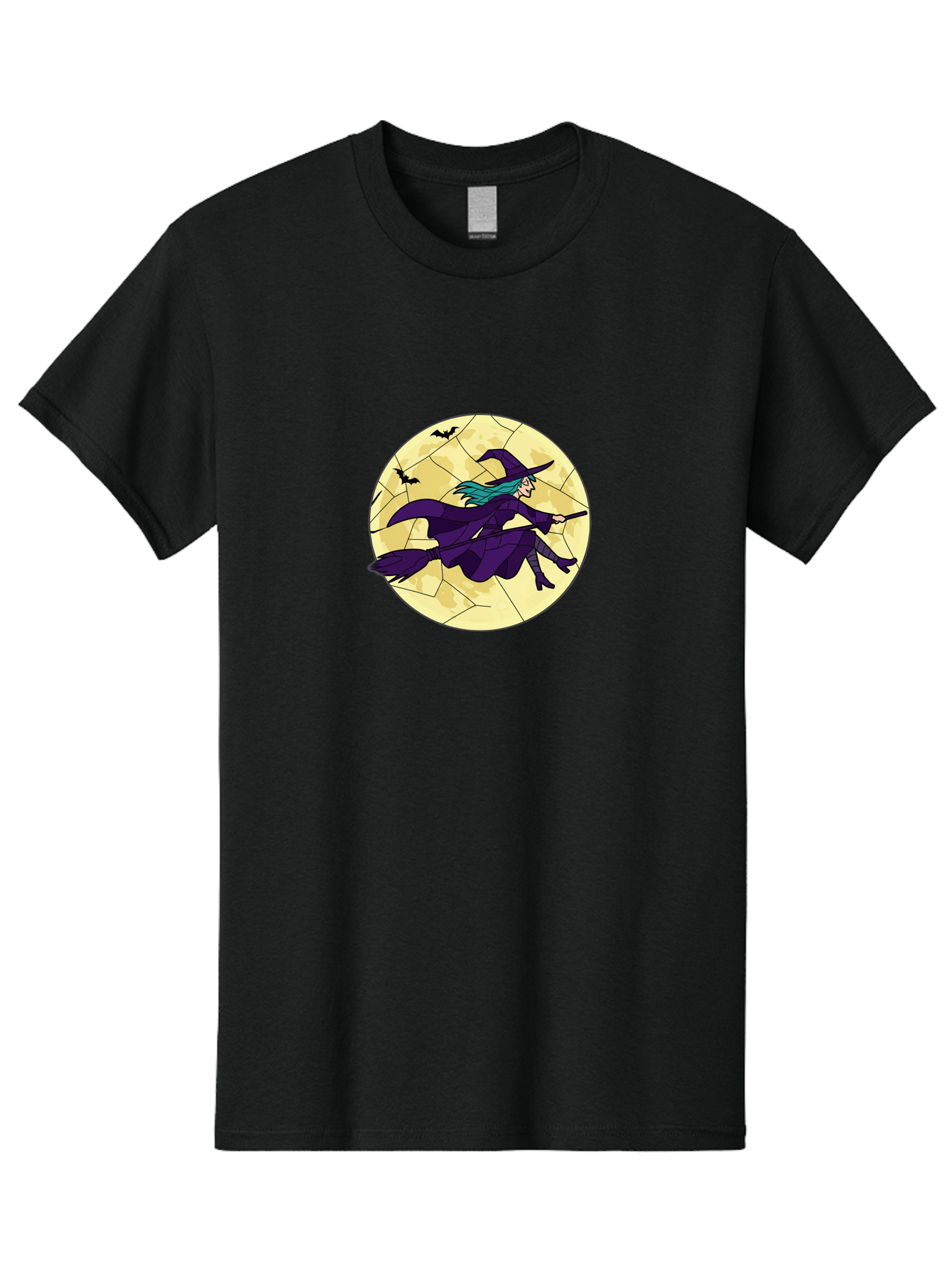 Witch-On-Broomstick Men'S Graphic Tee, 100% Cotton, Comfortable Casual Summer Wear, Machine Washable, Witch Flying On Broomstick, Full Moon, Bats Flying, Purple Dress, Magic Spell, Halloween Theme, Mystical Night, Spooky Atmosphere Bad926 3