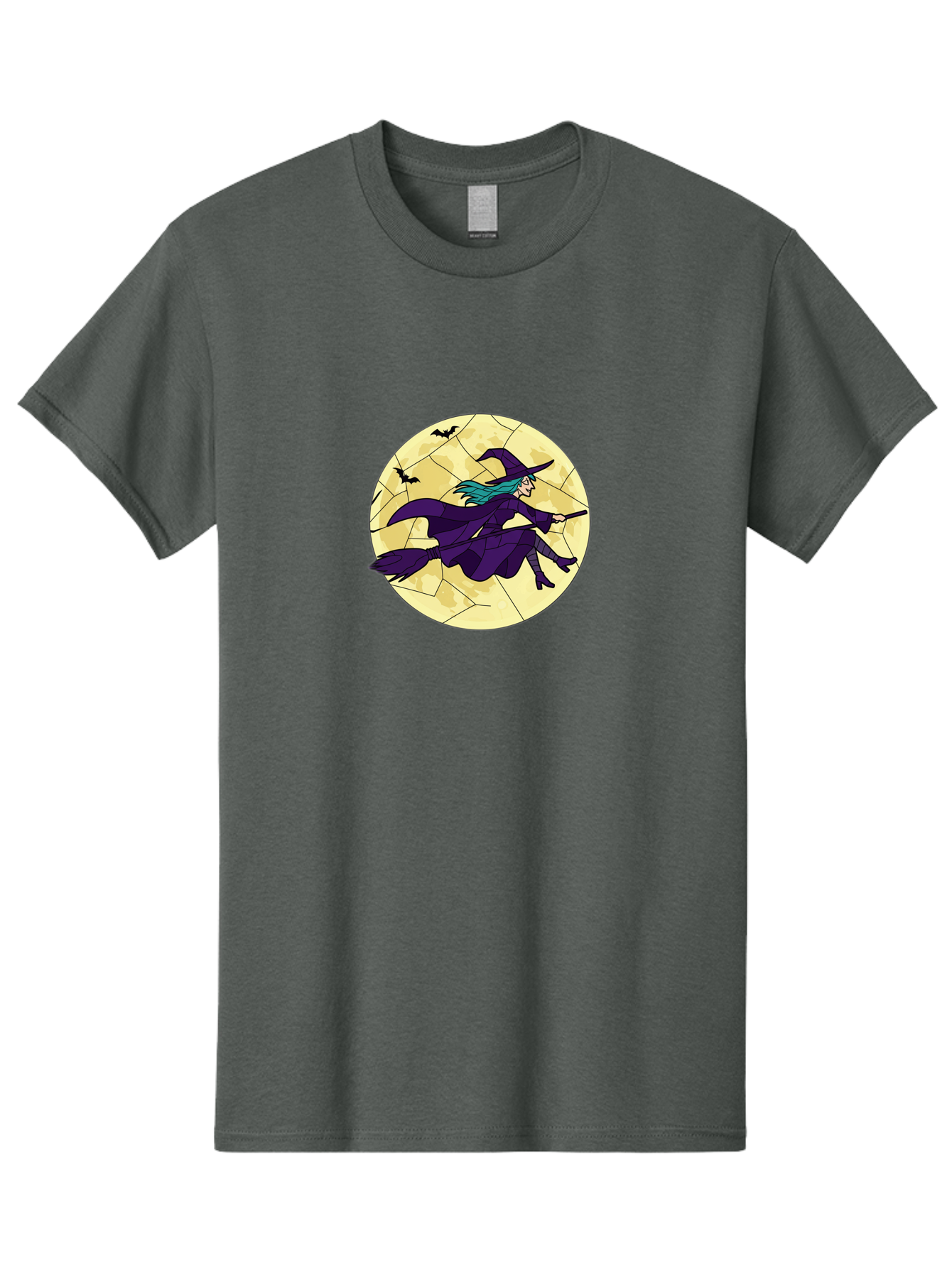 Witch-On-Broomstick Men'S Graphic Tee, 100% Cotton, Comfortable Casual Summer Wear, Machine Washable, Witch Flying On Broomstick, Full Moon, Bats Flying, Purple Dress, Magic Spell, Halloween Theme, Mystical Night, Spooky Atmosphere Bad926 14