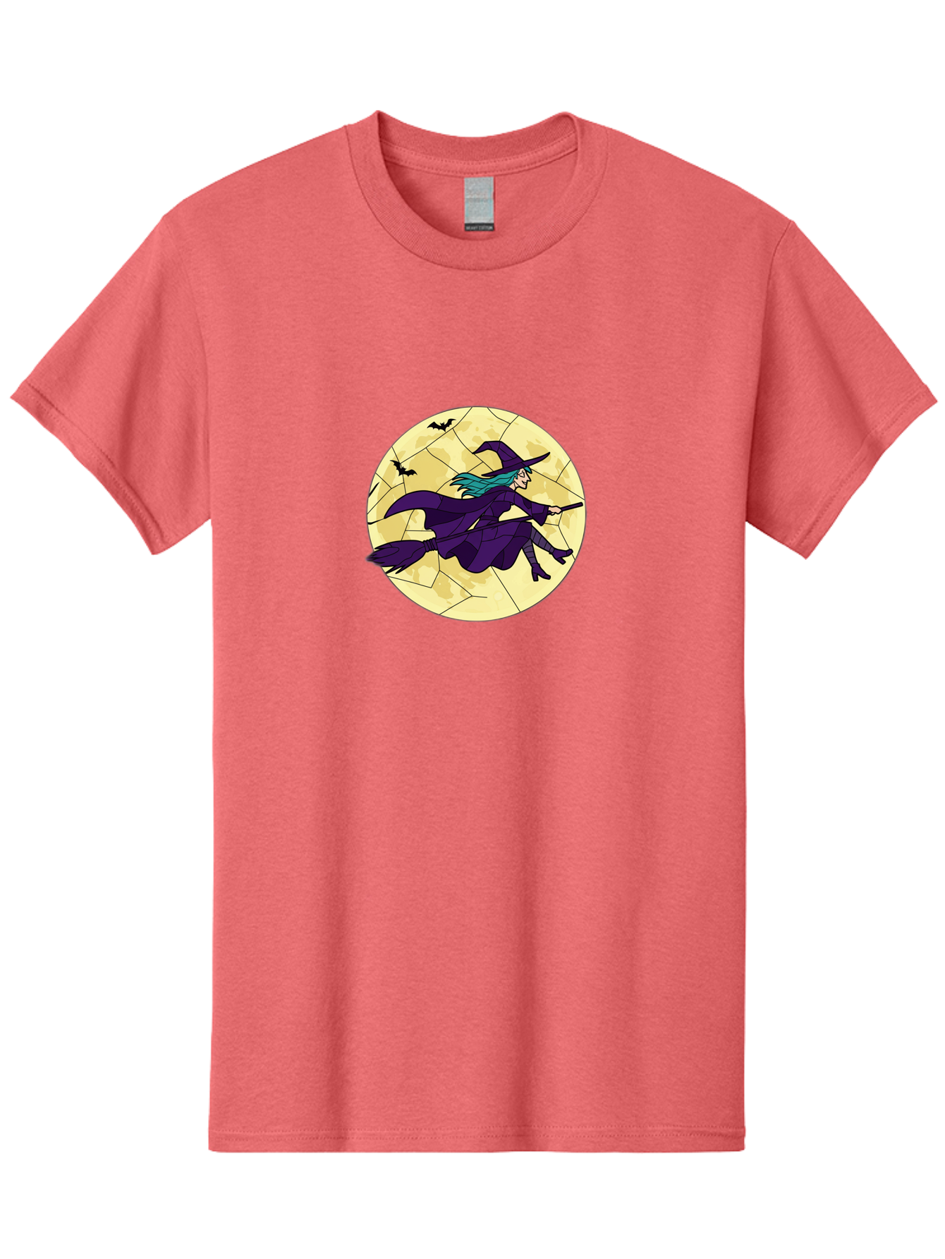 Witch-On-Broomstick Men'S Graphic Tee, 100% Cotton, Comfortable Casual Summer Wear, Machine Washable, Witch Flying On Broomstick, Full Moon, Bats Flying, Purple Dress, Magic Spell, Halloween Theme, Mystical Night, Spooky Atmosphere Bad926 7
