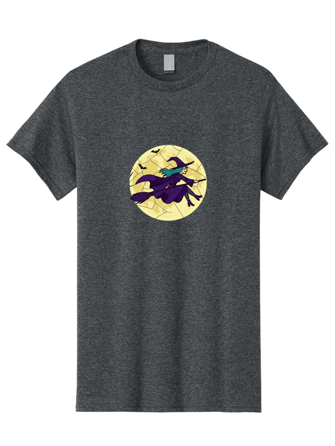 Witch-On-Broomstick Men'S Graphic Tee, 100% Cotton, Comfortable Casual Summer Wear, Machine Washable, Witch Flying On Broomstick, Full Moon, Bats Flying, Purple Dress, Magic Spell, Halloween Theme, Mystical Night, Spooky Atmosphere Bad926 9