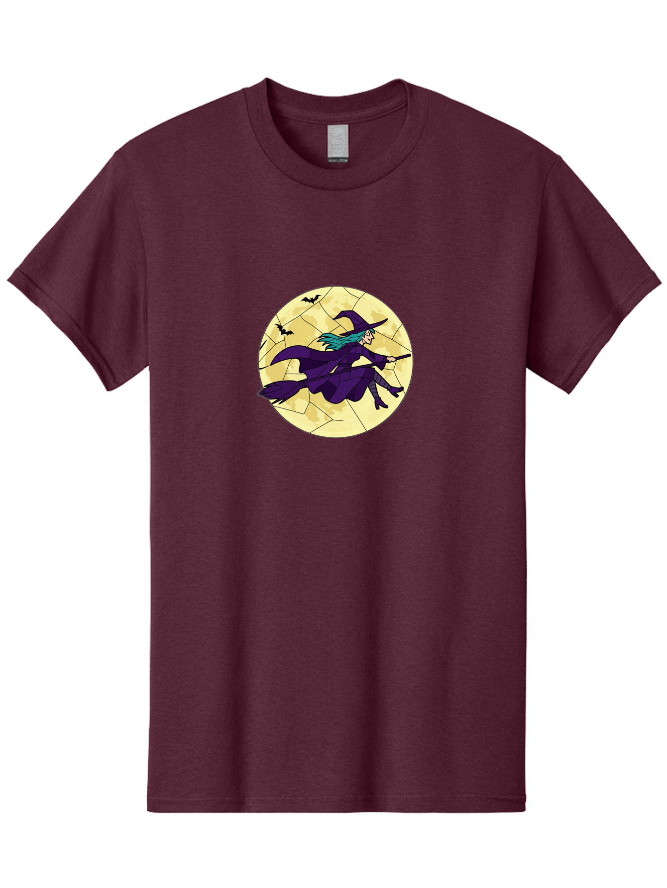 Witch-On-Broomstick Men'S Graphic Tee, 100% Cotton, Comfortable Casual Summer Wear, Machine Washable, Witch Flying On Broomstick, Full Moon, Bats Flying, Purple Dress, Magic Spell, Halloween Theme, Mystical Night, Spooky Atmosphere Bad926 4