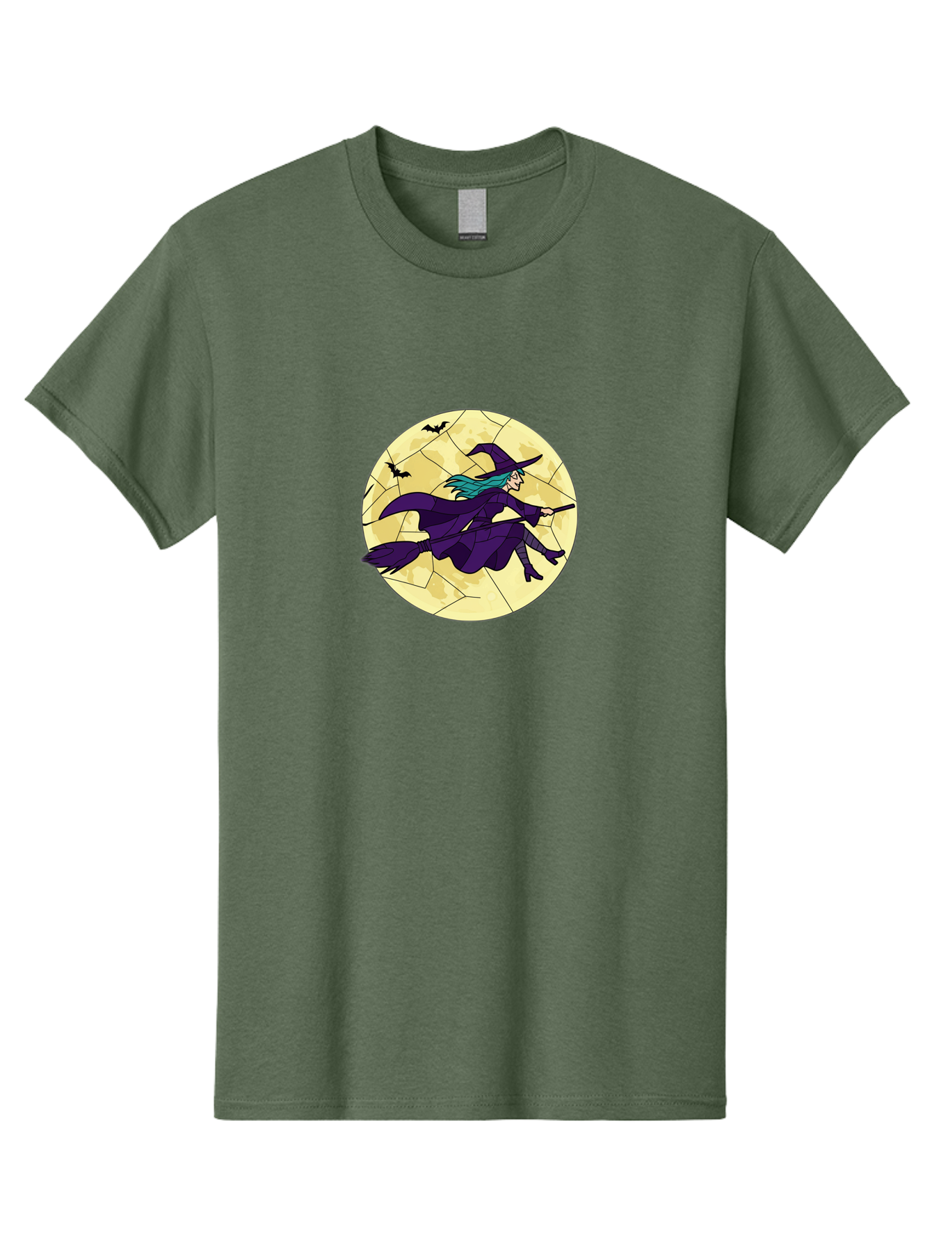Witch-On-Broomstick Men'S Graphic Tee, 100% Cotton, Comfortable Casual Summer Wear, Machine Washable, Witch Flying On Broomstick, Full Moon, Bats Flying, Purple Dress, Magic Spell, Halloween Theme, Mystical Night, Spooky Atmosphere Bad926 12