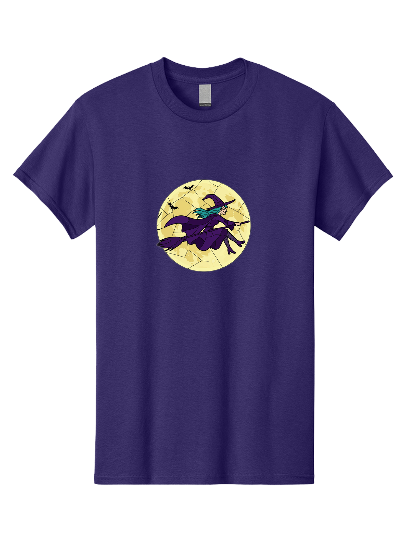Witch-On-Broomstick Men'S Graphic Tee, 100% Cotton, Comfortable Casual Summer Wear, Machine Washable, Witch Flying On Broomstick, Full Moon, Bats Flying, Purple Dress, Magic Spell, Halloween Theme, Mystical Night, Spooky Atmosphere Bad926 13