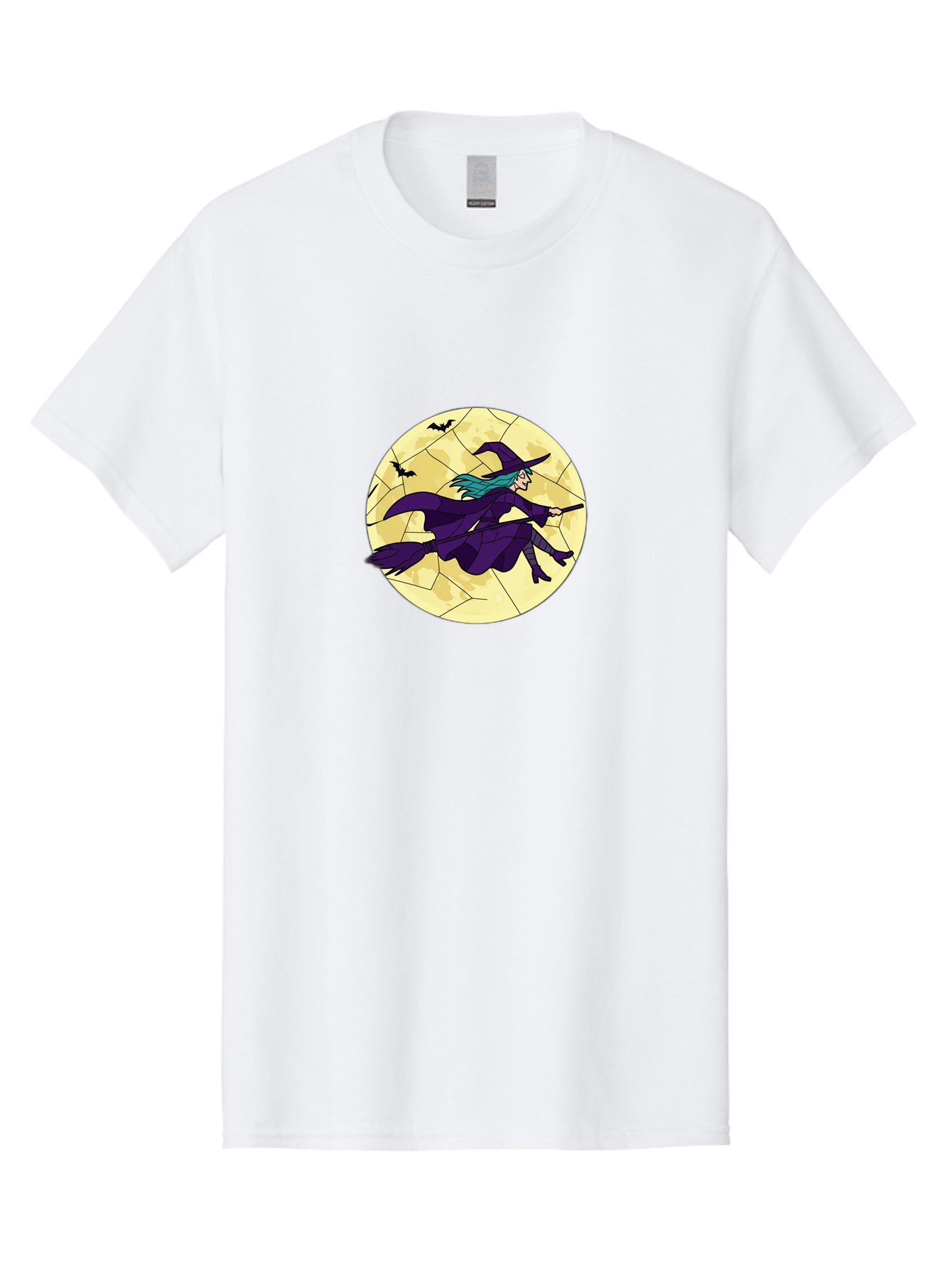 Witch-On-Broomstick Men'S Graphic Tee, 100% Cotton, Comfortable Casual Summer Wear, Machine Washable, Witch Flying On Broomstick, Full Moon, Bats Flying, Purple Dress, Magic Spell, Halloween Theme, Mystical Night, Spooky Atmosphere Bad926 11