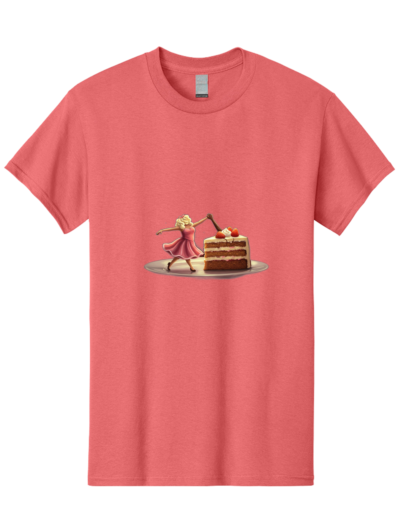 Woman-And-Cake Men'S Graphic Tee, 100% Cotton, Comfortable Casual Summer Wear, Machine Washable, Woman Cutting Cake, Marilyn Monroe Lookalike, Pink Dress, Blonde Hair, Cake With Strawberries, Sweet Treats, Dessert, Celebration Bad927 4