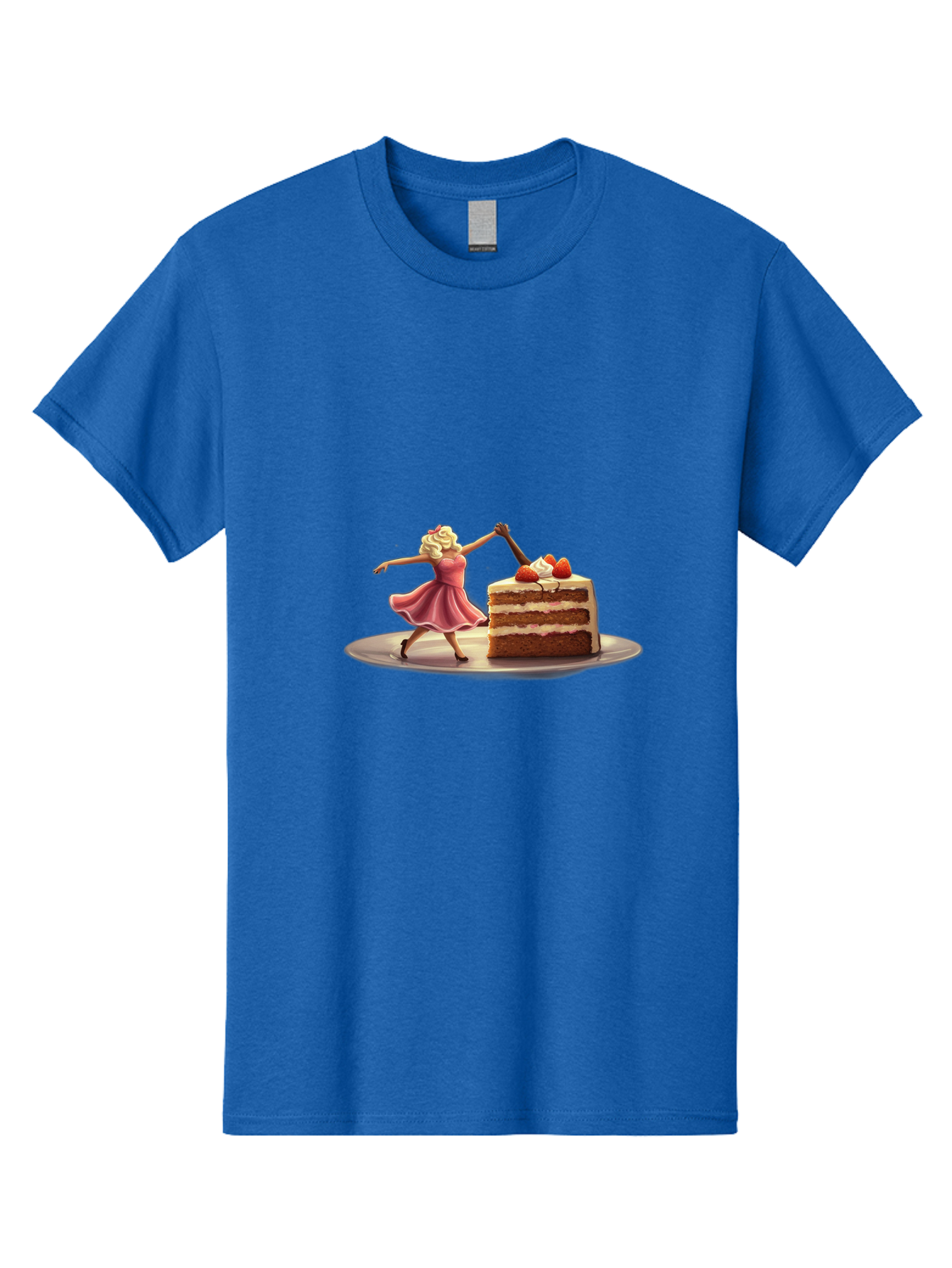Woman-And-Cake Men'S Graphic Tee, 100% Cotton, Comfortable Casual Summer Wear, Machine Washable, Woman Cutting Cake, Marilyn Monroe Lookalike, Pink Dress, Blonde Hair, Cake With Strawberries, Sweet Treats, Dessert, Celebration Bad927 1