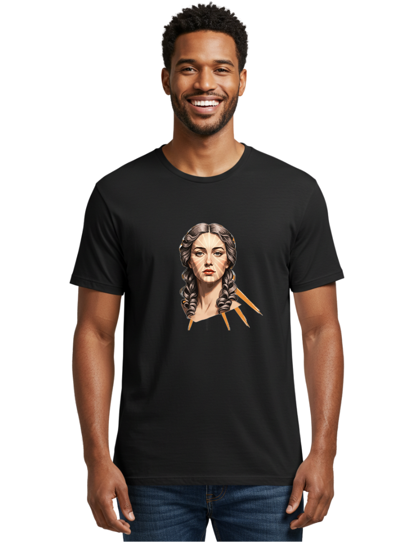 Woman-With-Braids Men'S Graphic Tee, 100% Cotton, Comfortable Casual Summer Wear, Machine Washable, Illustration Of A Woman, Braided Hair, Geometric Lines, Face Mapping, Digital Art, Modern Illustration, Creative Portrait, Artistic Expression Bad931 20