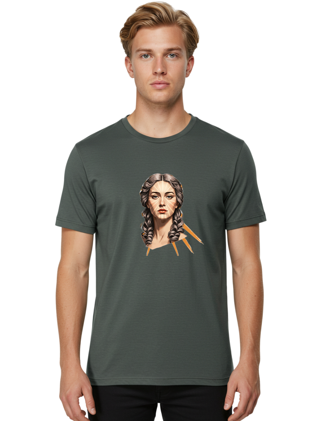 Woman-With-Braids Men'S Graphic Tee, 100% Cotton, Comfortable Casual Summer Wear, Machine Washable, Illustration Of A Woman, Braided Hair, Geometric Lines, Face Mapping, Digital Art, Modern Illustration, Creative Portrait, Artistic Expression Bad931 27