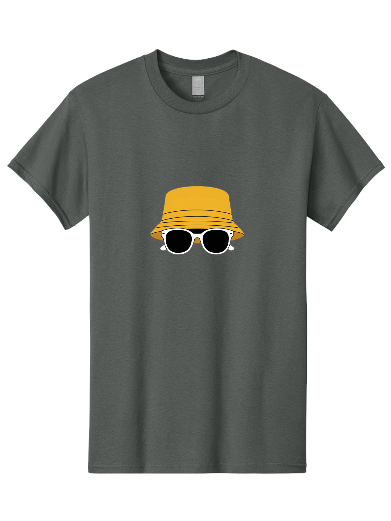 Yellow-Bucket-Hat-And-Sunglasses Men'S Graphic Tee, 100% Cotton, Comfortable Casual Summer Wear, Machine Washable, Cartoon Style, White Sunglasses, Yellow Bucket Hat, Minimalist Design, Fashion Accessory, Trendy Look, Cool Shades, Summer Vibe Bad938 4