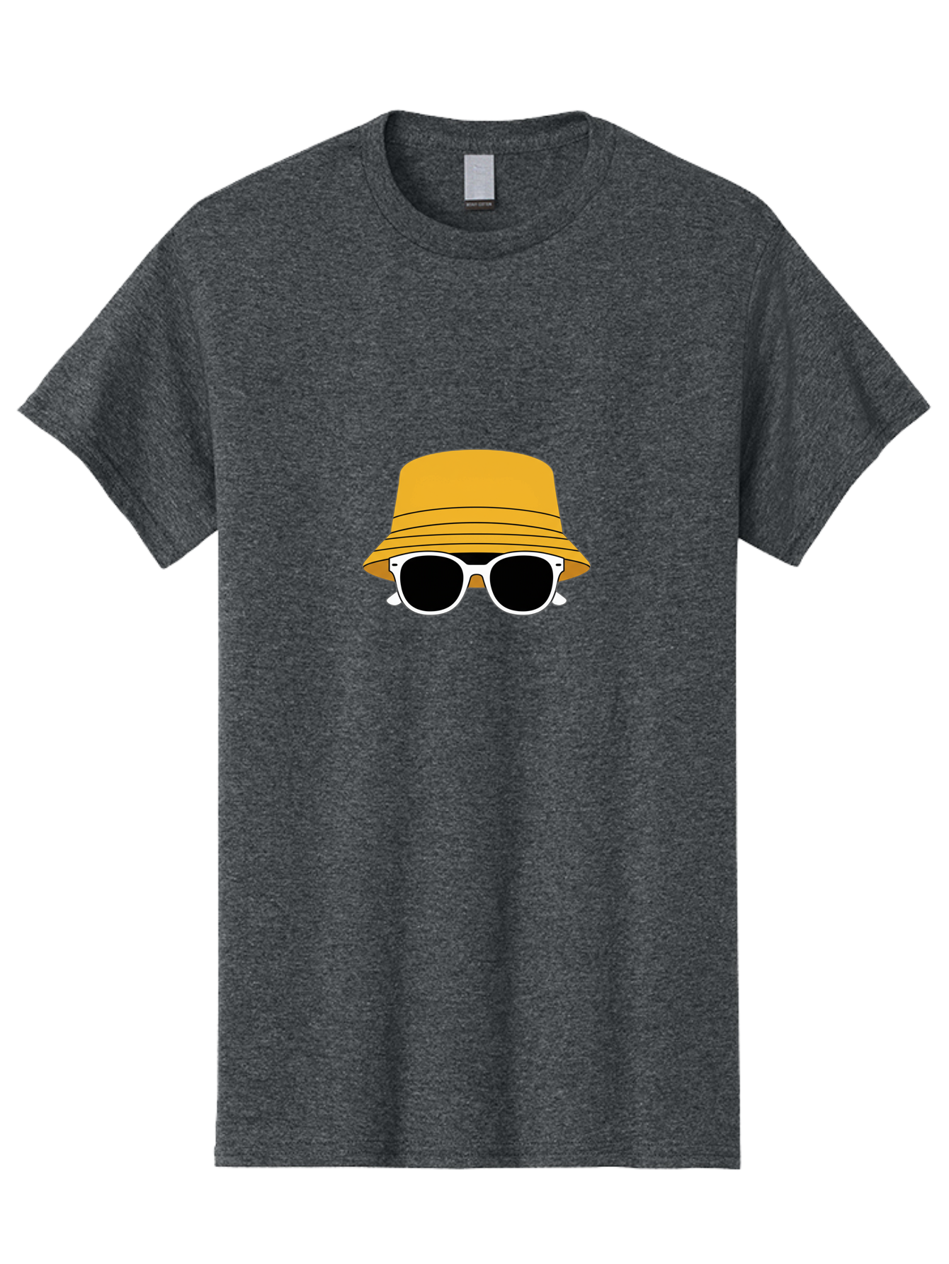 Yellow-Bucket-Hat-And-Sunglasses Men'S Graphic Tee, 100% Cotton, Comfortable Casual Summer Wear, Machine Washable, Cartoon Style, White Sunglasses, Yellow Bucket Hat, Minimalist Design, Fashion Accessory, Trendy Look, Cool Shades, Summer Vibe Bad938 8