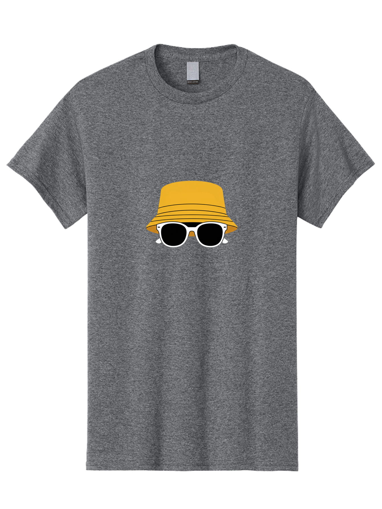 Yellow-Bucket-Hat-And-Sunglasses Men'S Graphic Tee, 100% Cotton, Comfortable Casual Summer Wear, Machine Washable, Cartoon Style, White Sunglasses, Yellow Bucket Hat, Minimalist Design, Fashion Accessory, Trendy Look, Cool Shades, Summer Vibe Bad938 10