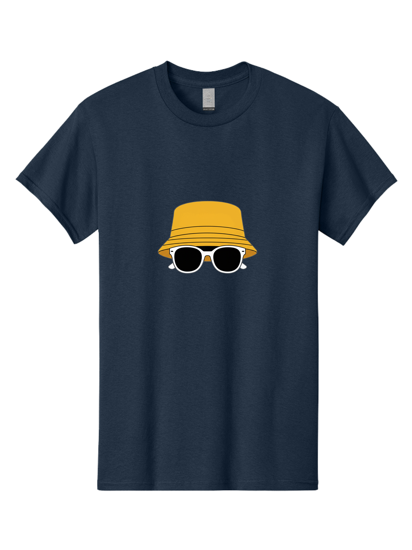 Yellow-Bucket-Hat-And-Sunglasses Men'S Graphic Tee, 100% Cotton, Comfortable Casual Summer Wear, Machine Washable, Cartoon Style, White Sunglasses, Yellow Bucket Hat, Minimalist Design, Fashion Accessory, Trendy Look, Cool Shades, Summer Vibe Bad938 14