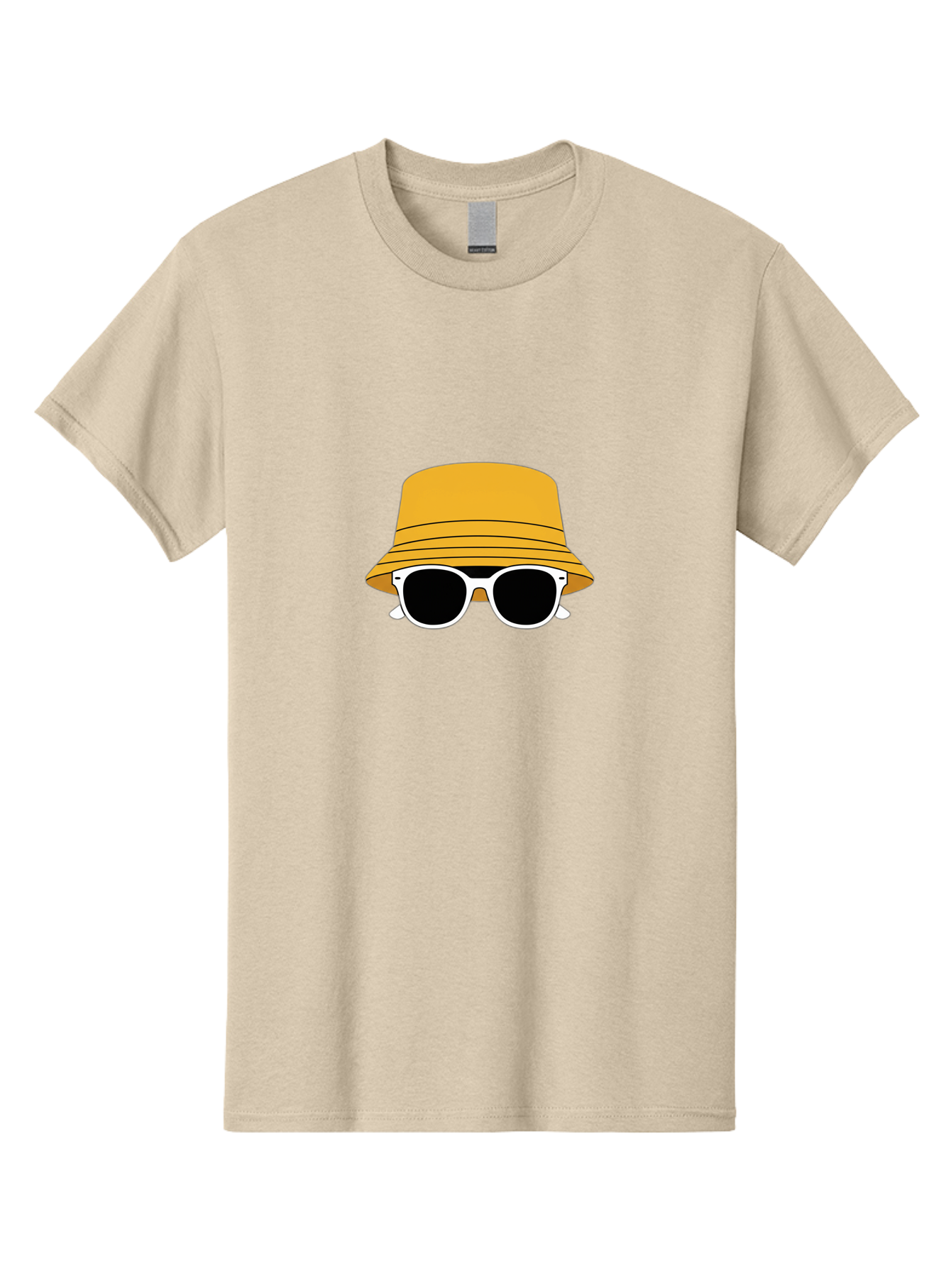 Yellow-Bucket-Hat-And-Sunglasses Men'S Graphic Tee, 100% Cotton, Comfortable Casual Summer Wear, Machine Washable, Cartoon Style, White Sunglasses, Yellow Bucket Hat, Minimalist Design, Fashion Accessory, Trendy Look, Cool Shades, Summer Vibe Bad938 5