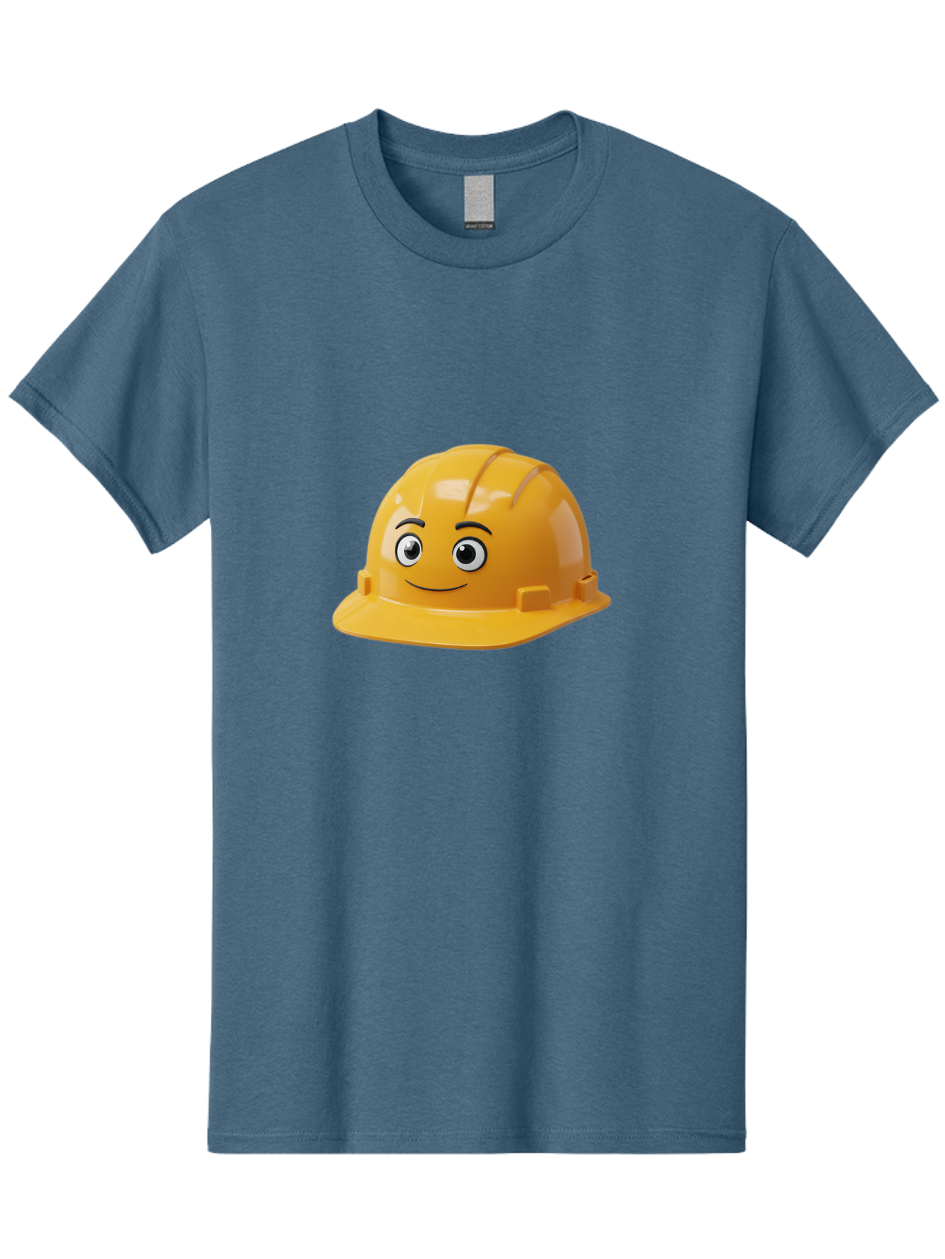 Yellow-Hard-Hat-1 Men'S Graphic Tee, 100% Cotton, Comfortable Casual Summer Wear, Machine Washable, Construction Hard Hat, Safety Helmet, Cartoon Character, Smiling Face, Yellow Plastic, Construction Worker, Protective Gear, Industrial Safety Bad940 12